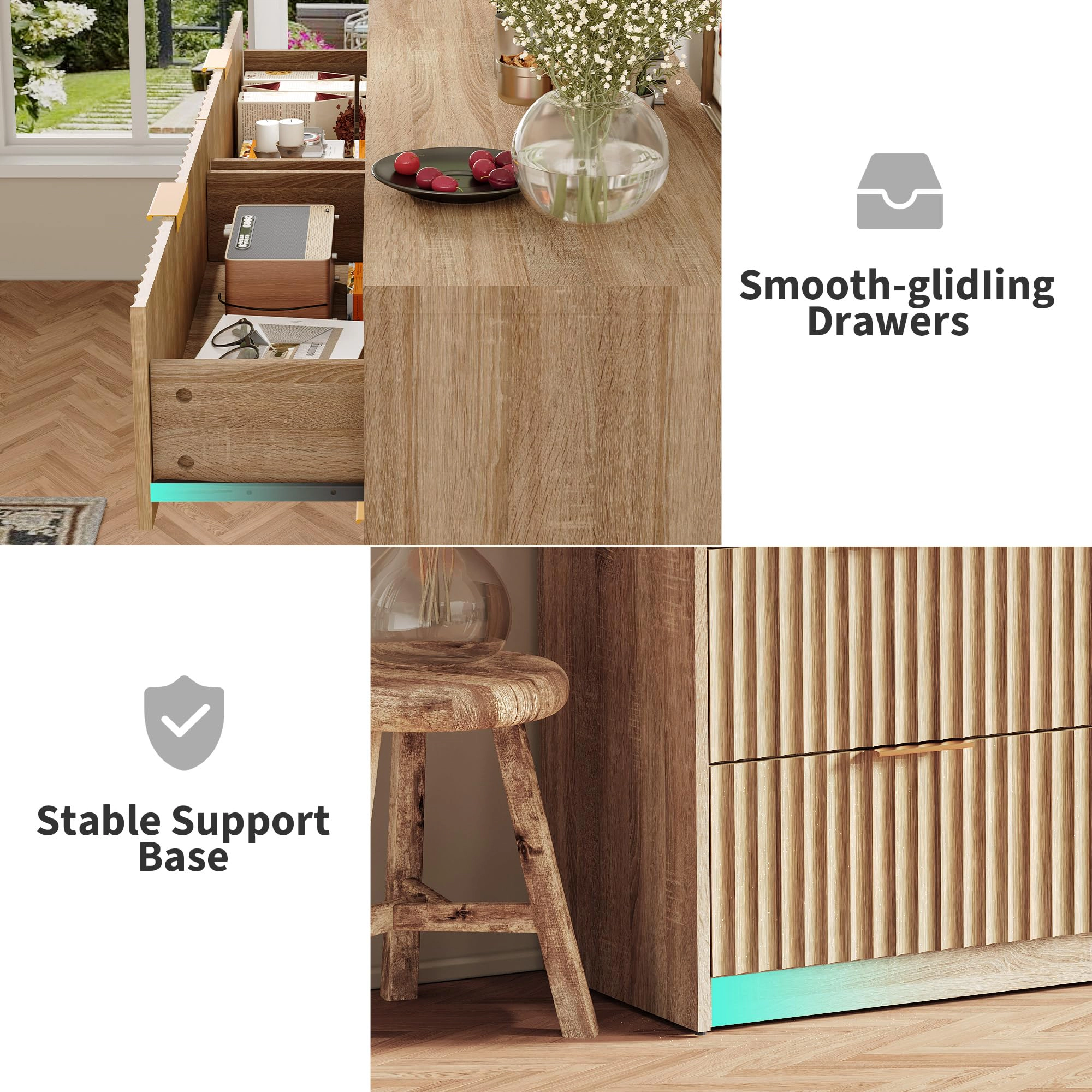 8 Drawer Fluted Double Dresser with Metal Handles, Modern Wood Storage Chest for Bedroom Entryway