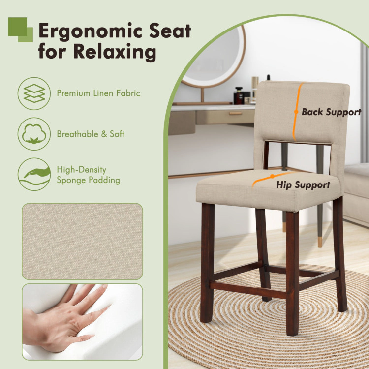 Hivvago Set of 2 Wooden Bar Chairs with Open Back Design and Solid Rubber Wood Legs