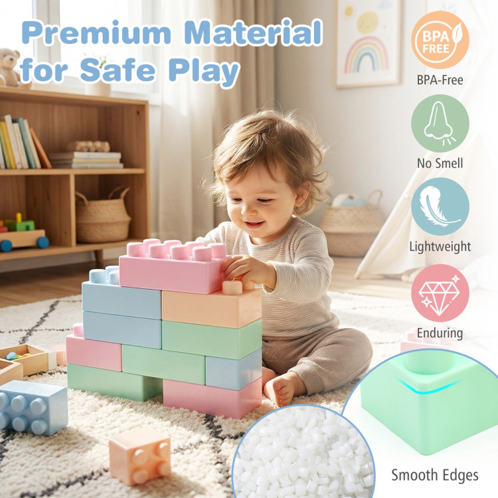 SUGIFT Toddler Multicolor 64-Piece Building Blocks Set with Rounded Edges 8-in W 4-in D 4-in H Ages 18+ Months