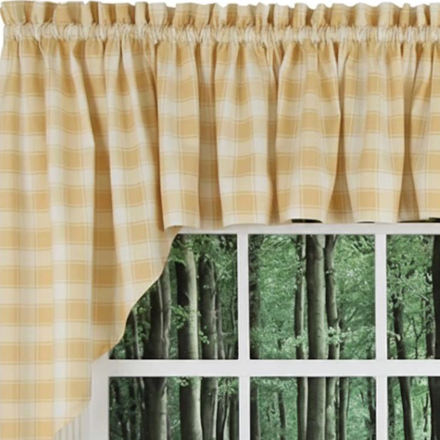Ellis Curtain 50% Polyester 50% Cotton Country Check With 1.5" Rod Pocket Tailored Window Swag 56" x 36" Butter