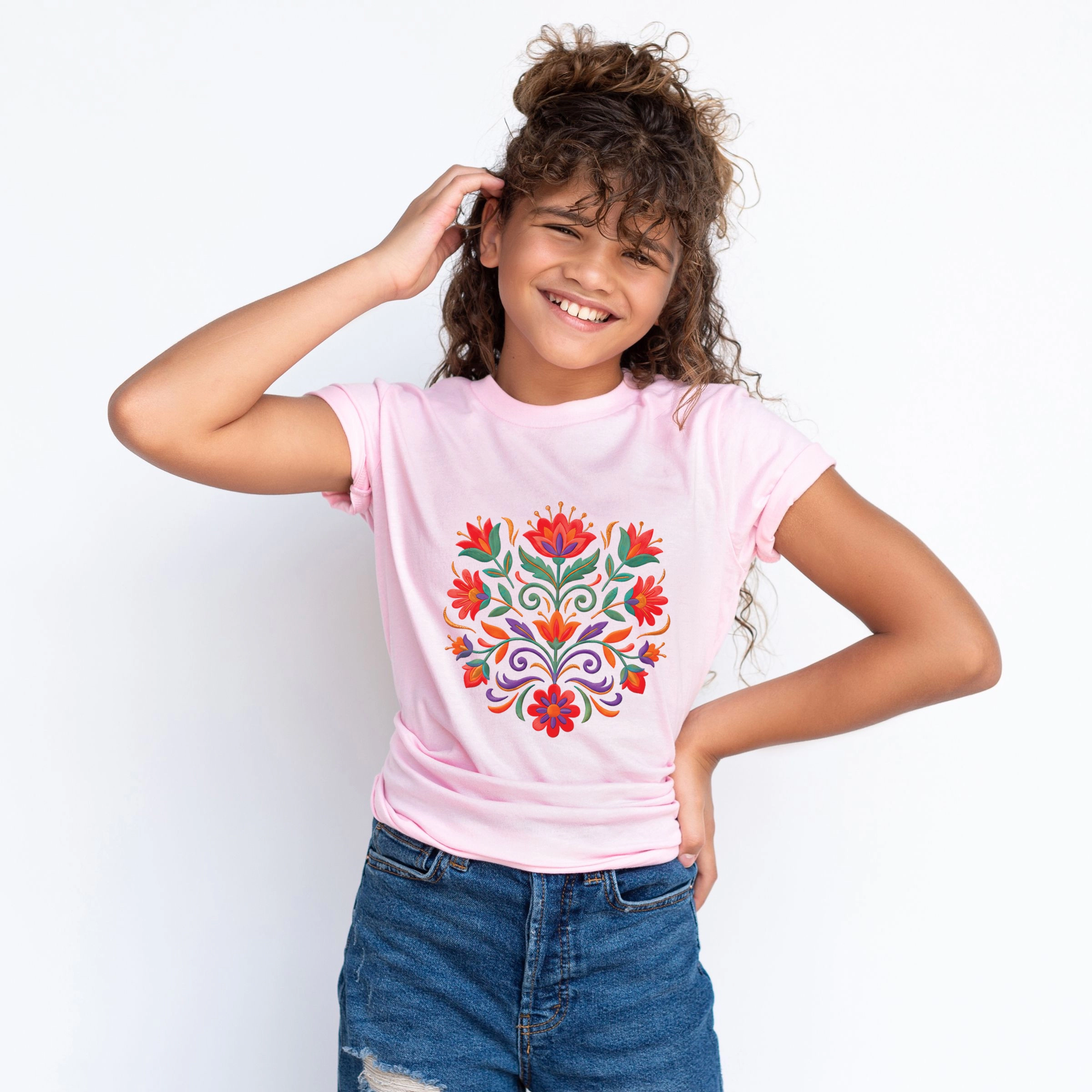 The Juniper Shop - Youth Short Sleeve Graphic T-Shirt Swirly Florals Faux Texture