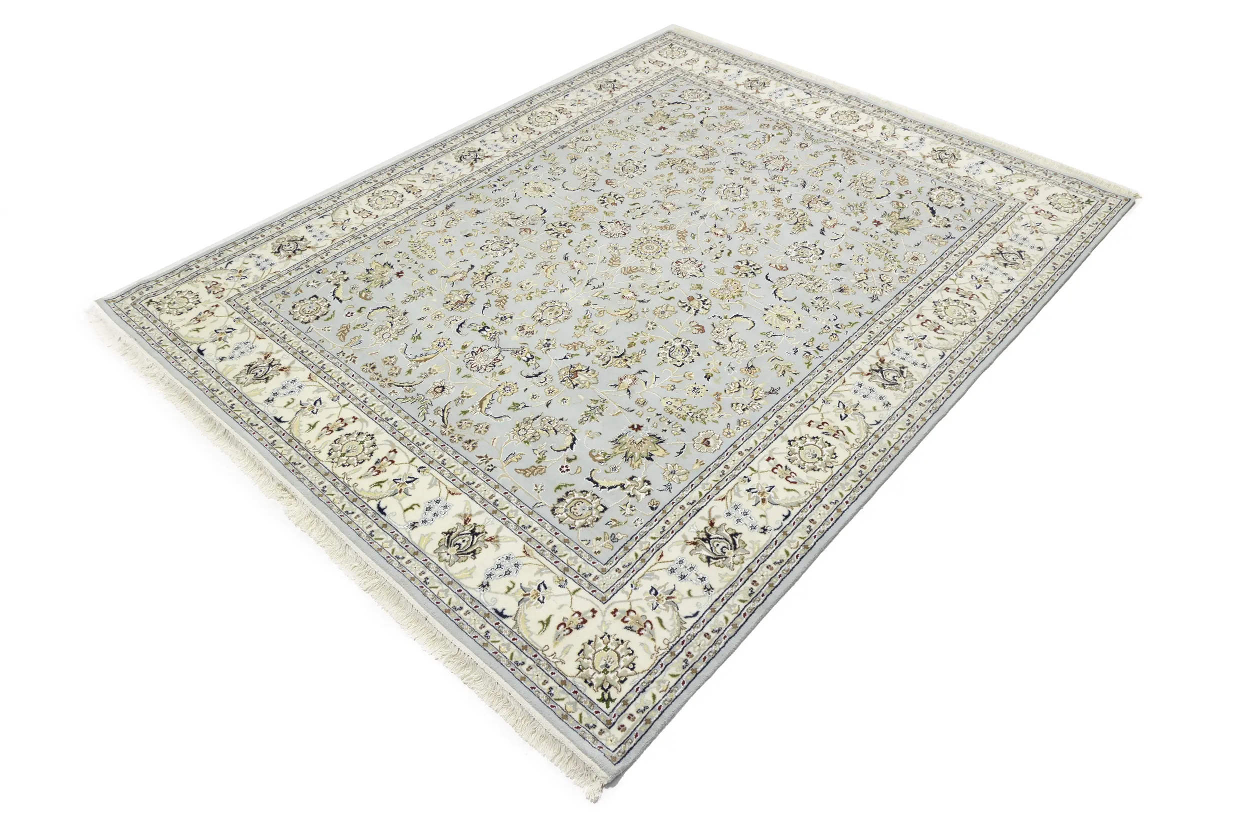 Magic Rugs 8'0 x 10'1 Hand Knotted Blue-gray Indo-Nain Oriental Wool Rug