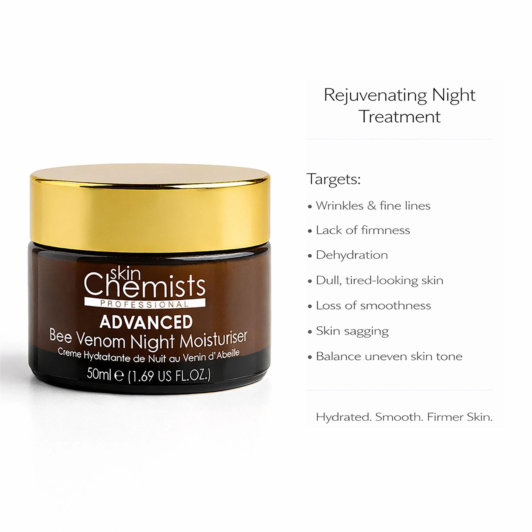 skinChemists SC Advanced Bee Venom Night Moisturiser 50ml - Anti-Aging Firming & Wrinkle Smoothing Cream