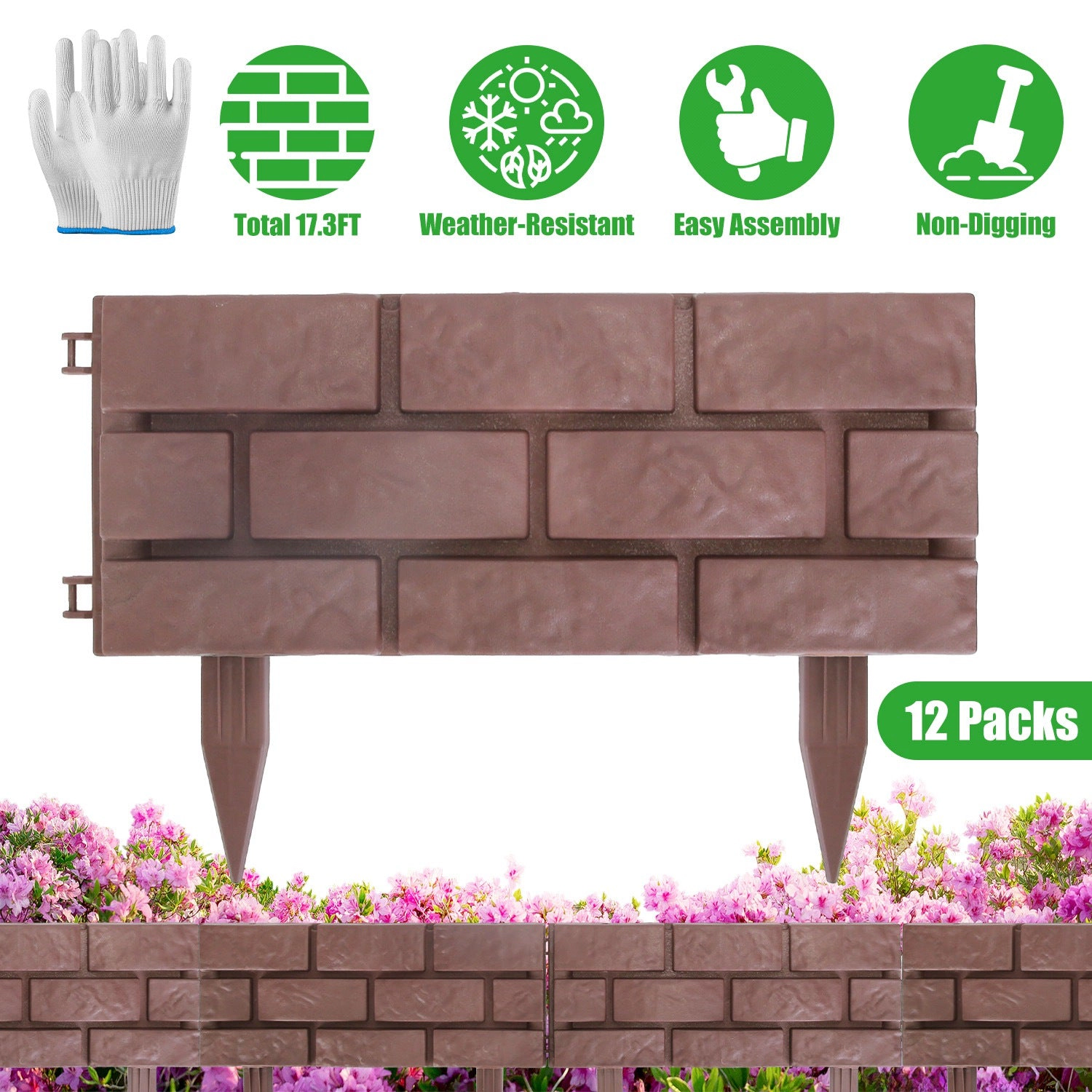 GBruno 12-Pc Stone-Look Garden Edging Panels