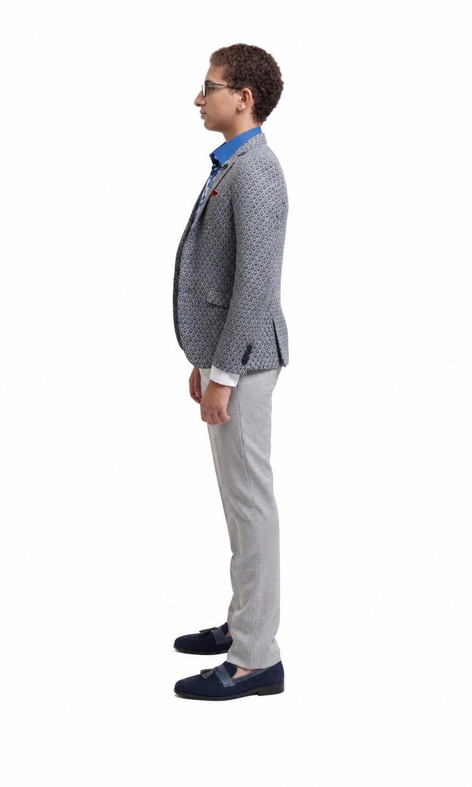 Elie Balleh Boys Slim Fit Geometric Brocade Blazer