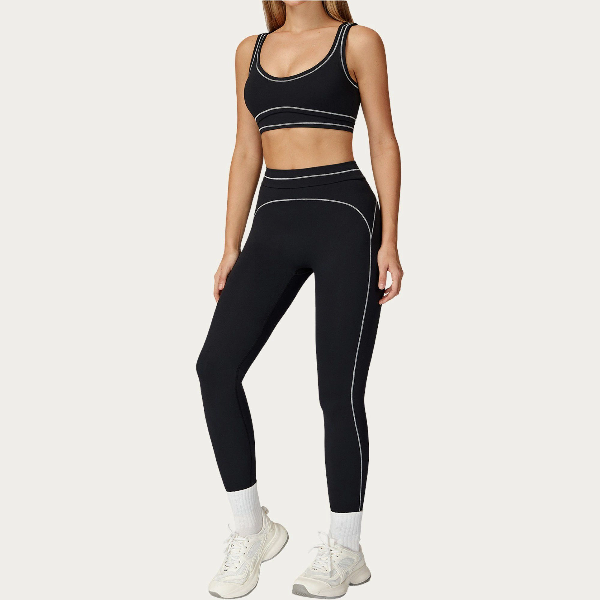 Anna-Kaci Active Women's High Waist Sculpting Leggings with Curved Contrast Seam Detailing