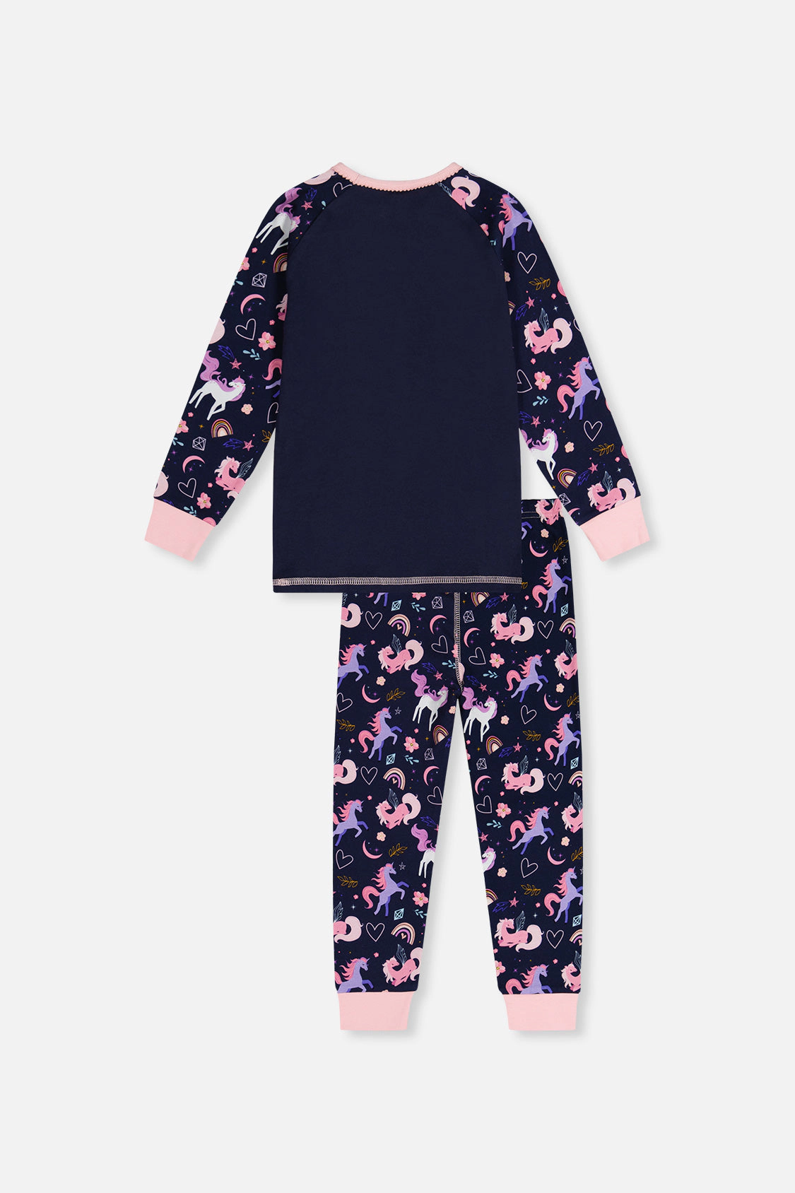 Deux par Girls Organic Cotton Unicorn Two Piece Pajama Set with Raglan Sleeve Top and Waist Pants