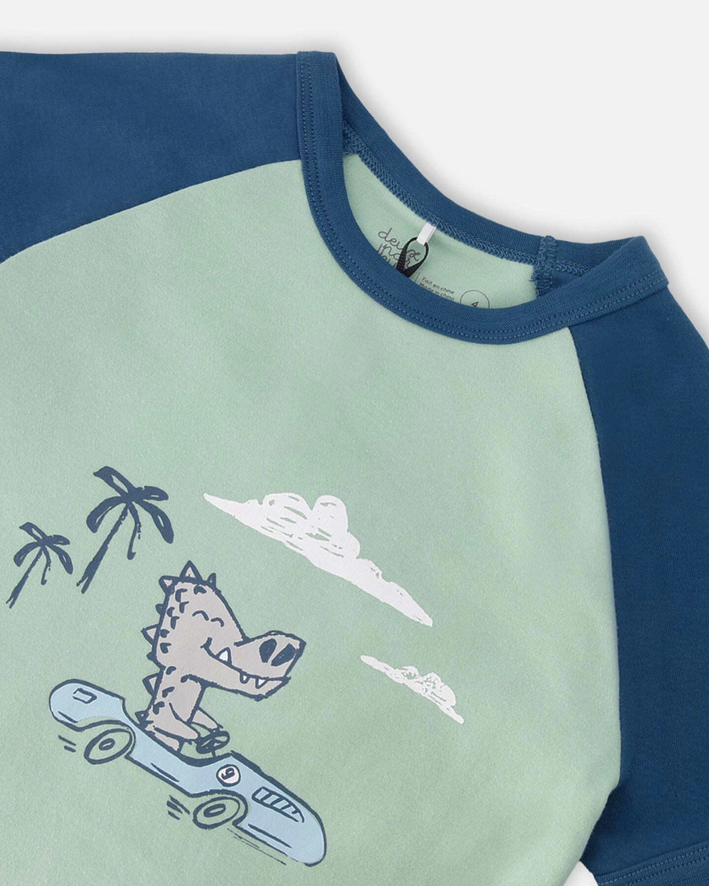 Deux par Boys Organic Cotton Two-Piece Pyjama Set Green Crocodile Print