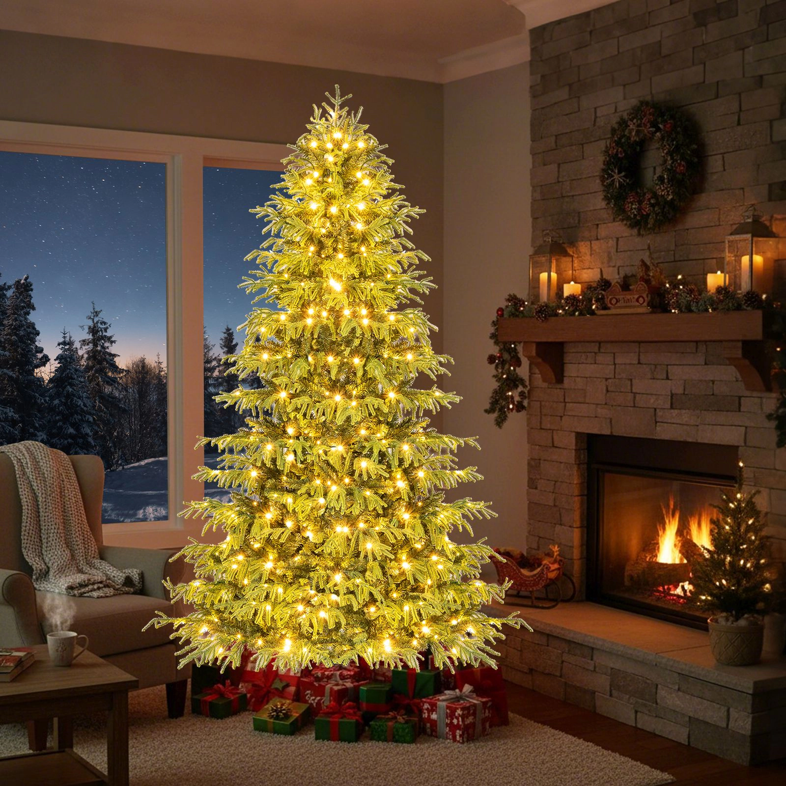 SlickBlue Full Branch Christmas Tree with PE and PVC Foliage