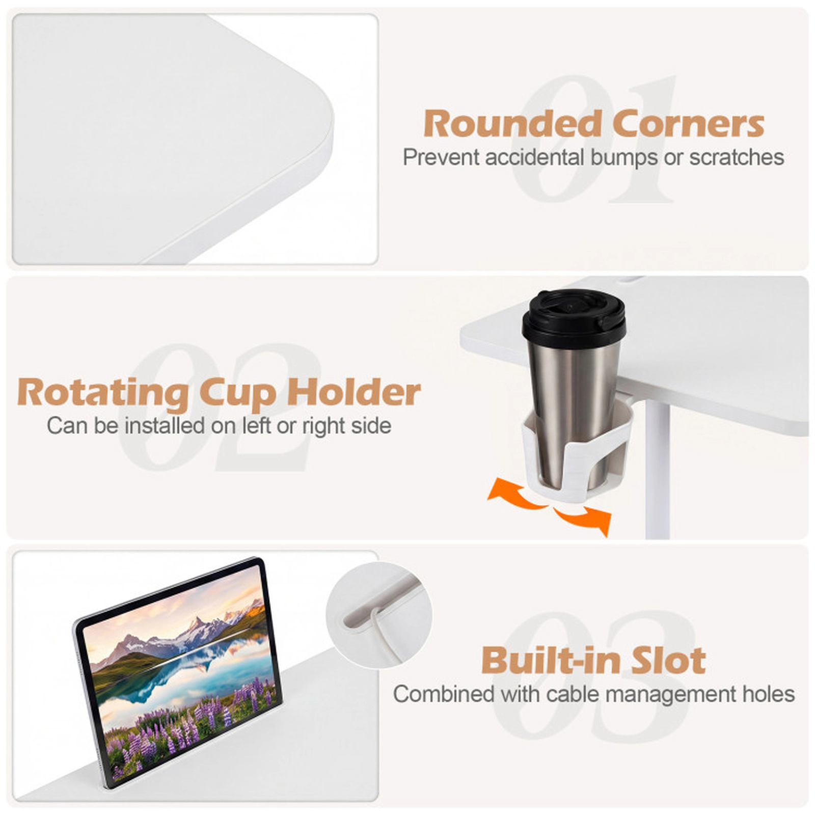 SUGIFT White 6 Height Settings Cup Holder and Storage Basket Mobile Standing Desk
