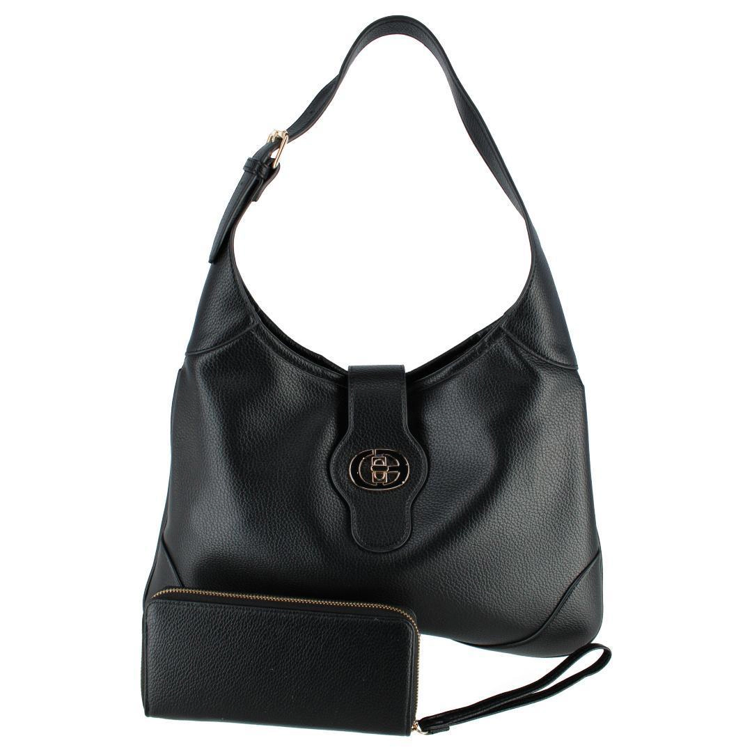 CTM Women's Synthetic Leather Shoulder Handbag and Matching Clutch Set