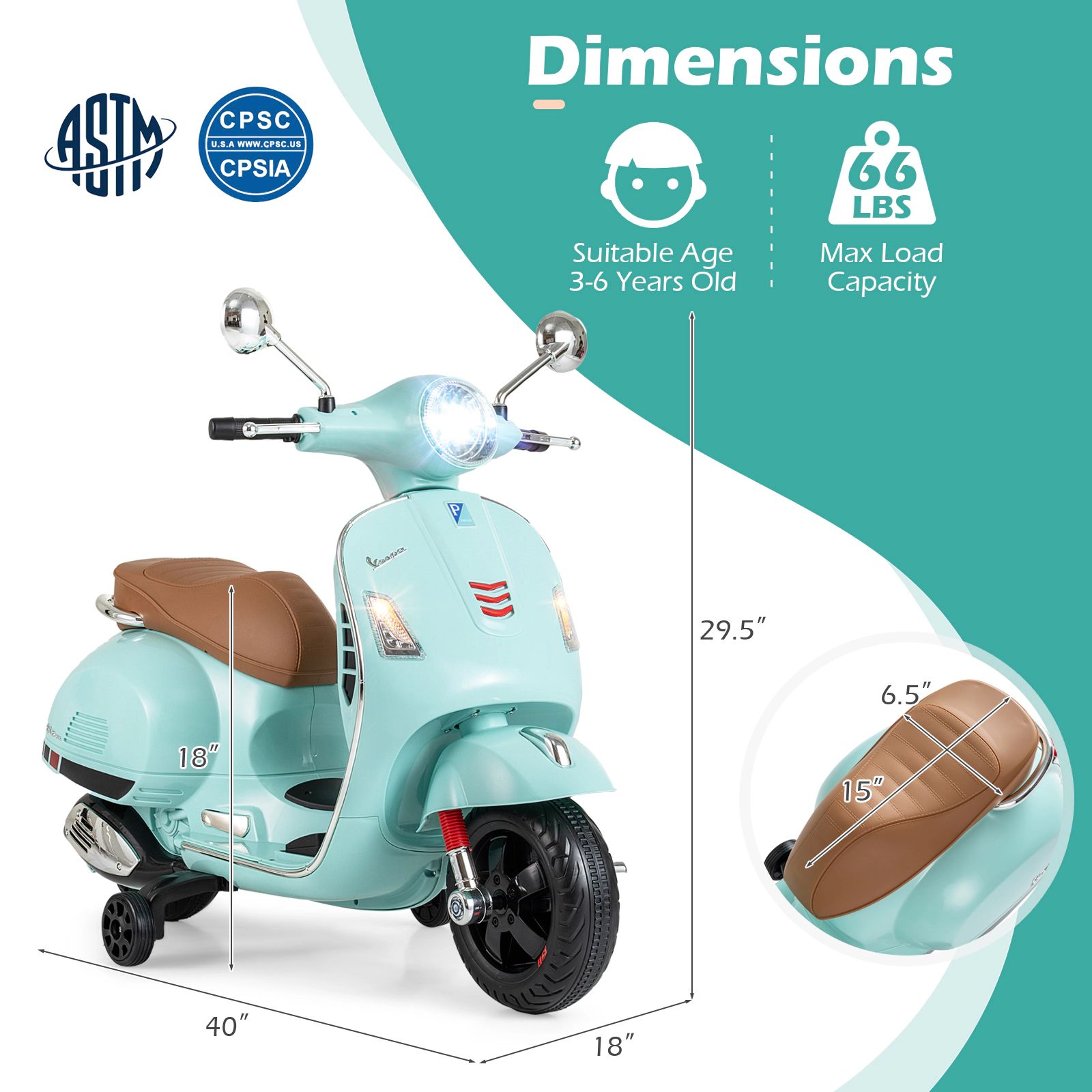 12V Kids Electric Motorcycle Removable Training Wheels One-Button Start LED Headlights Ages 3-6 Green Motorbike
