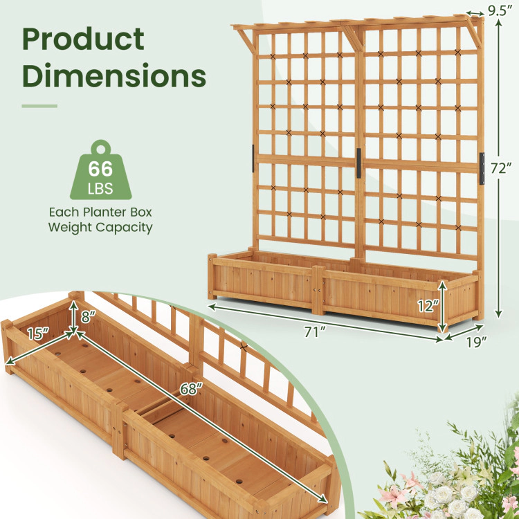 Hivvago 71 Inches Large Wooden Planter Container with Trellis and Hanging Roof-Orange
