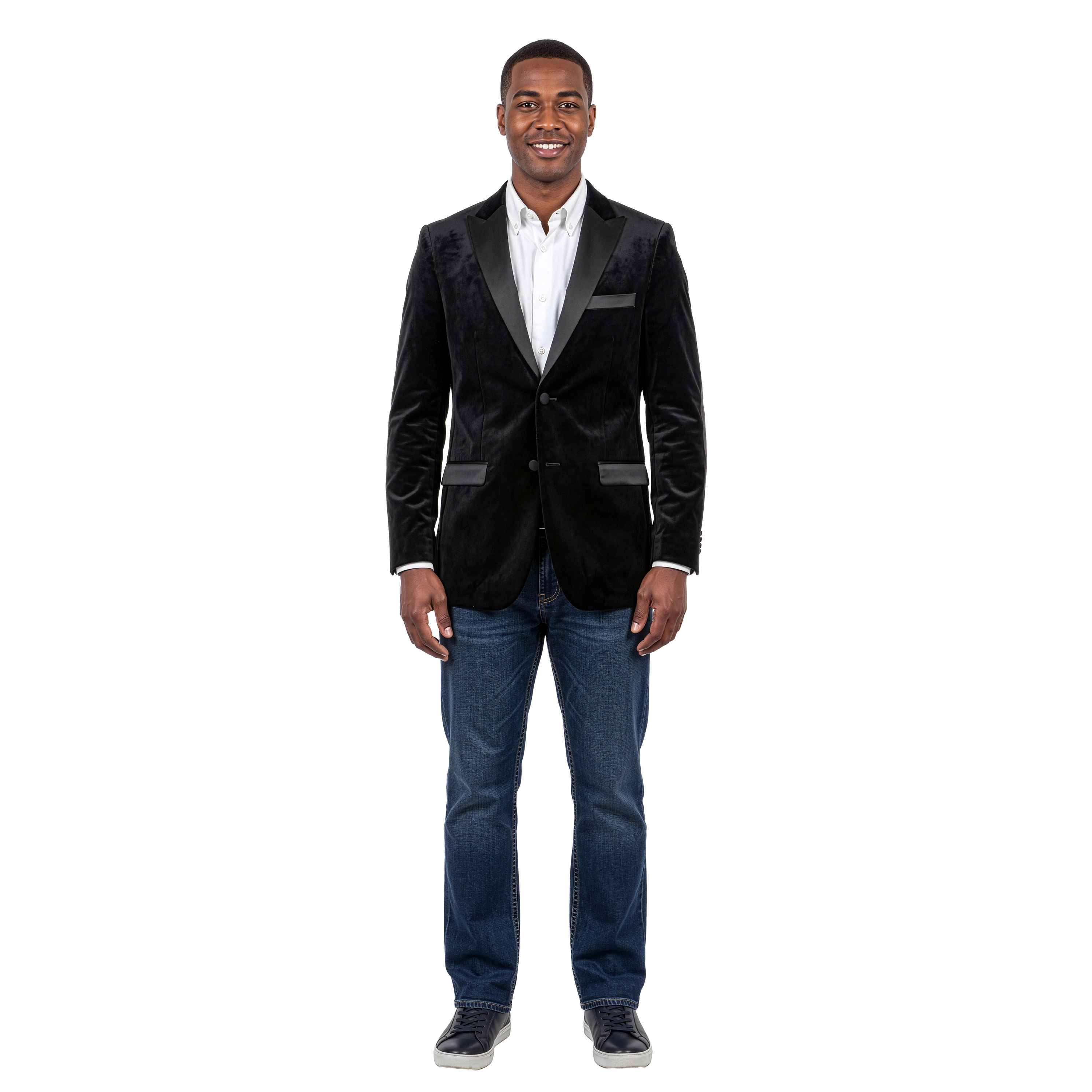Tazzio Mens Velvet Satin Peak Lapel Blazer with Elbow Patch