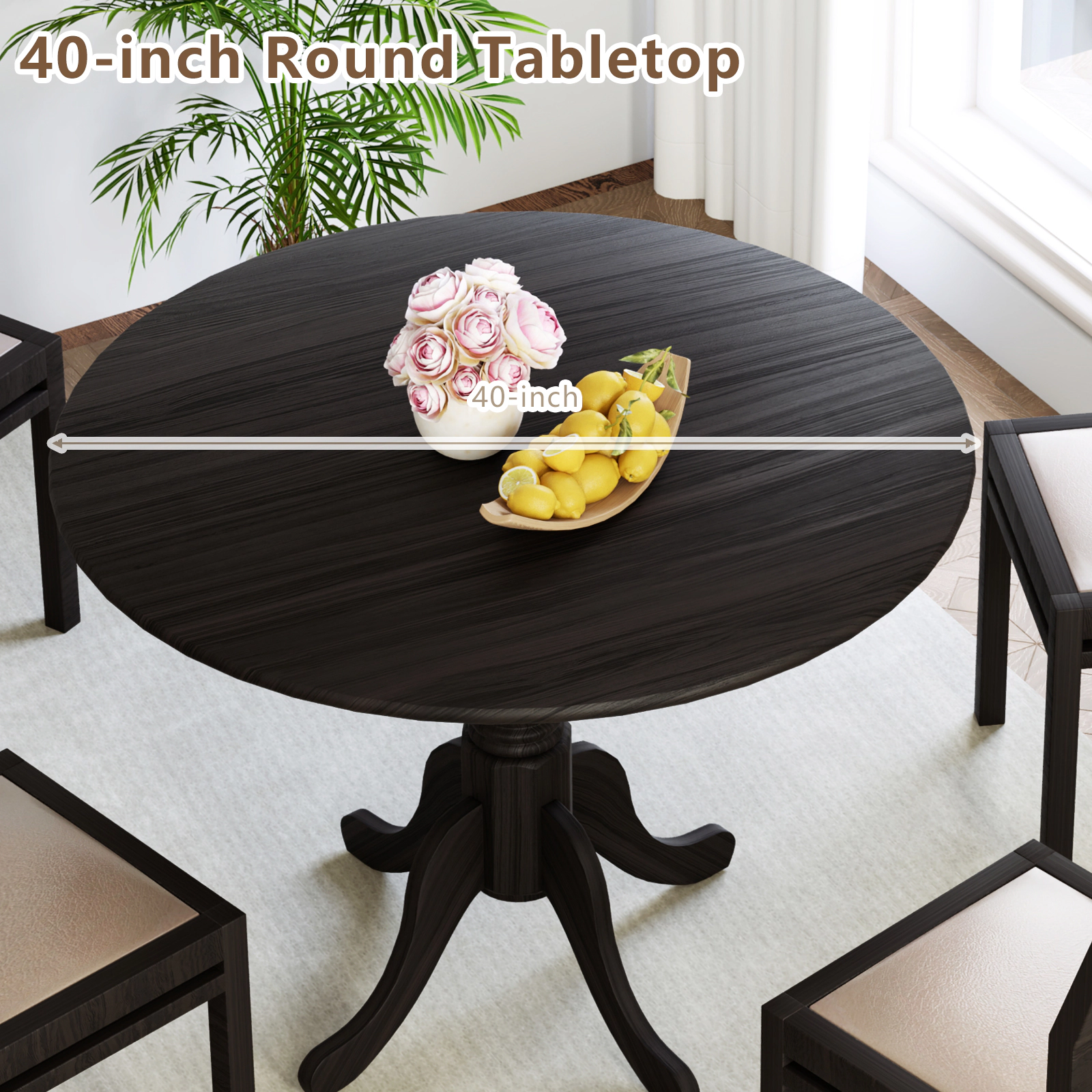 LJG Wooden Dining Table with Round Tabletop and Curved Trestle Legs