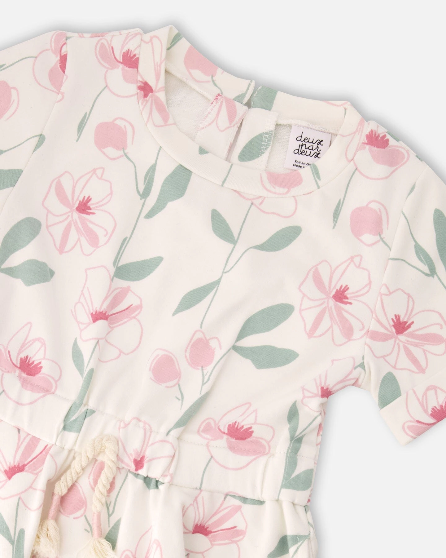 Deux par Girls French Terry Dress Off White Printed Flowers