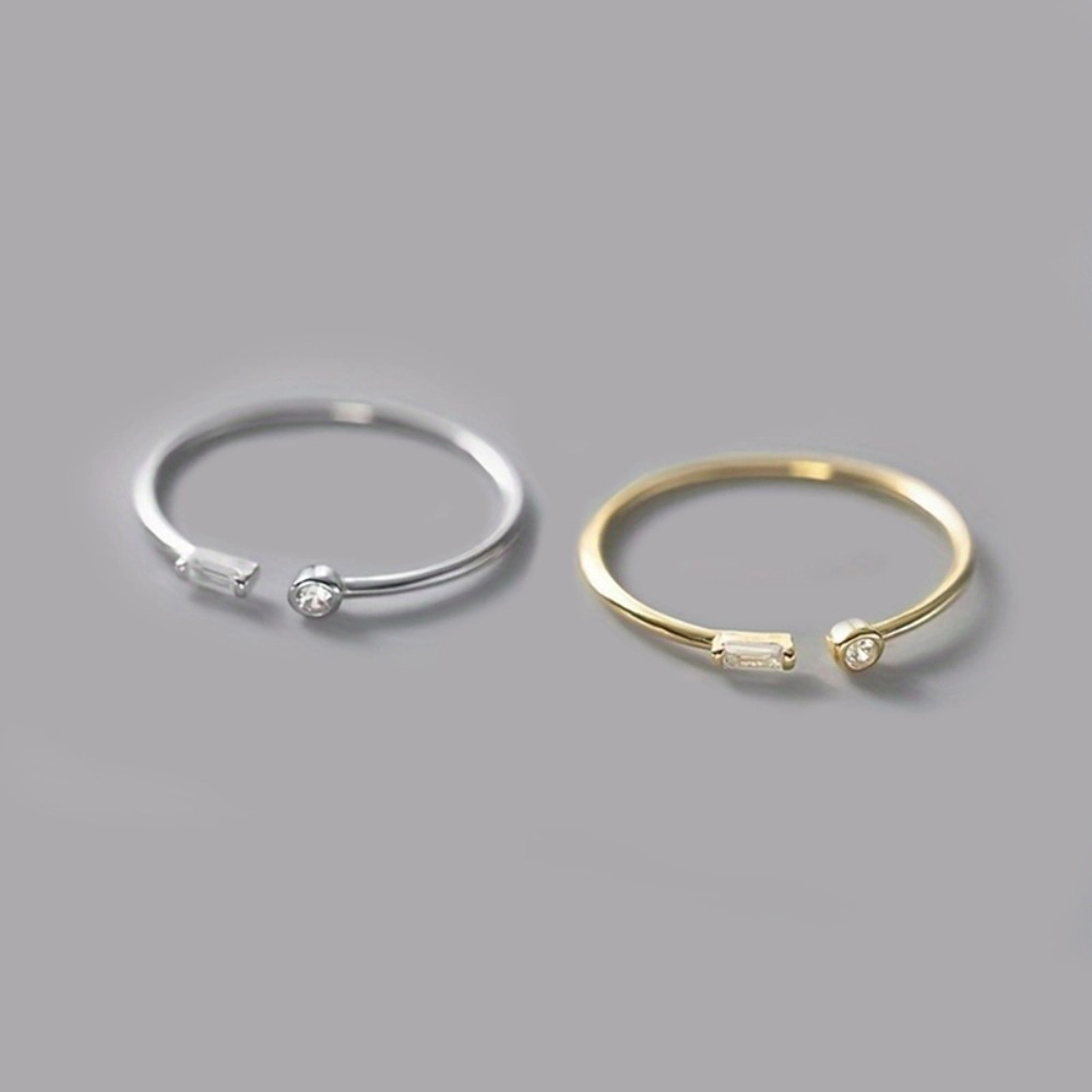 Adjustable Open Ring Baguette & Round Cubic Zirconia Minimalist Stacking for Women