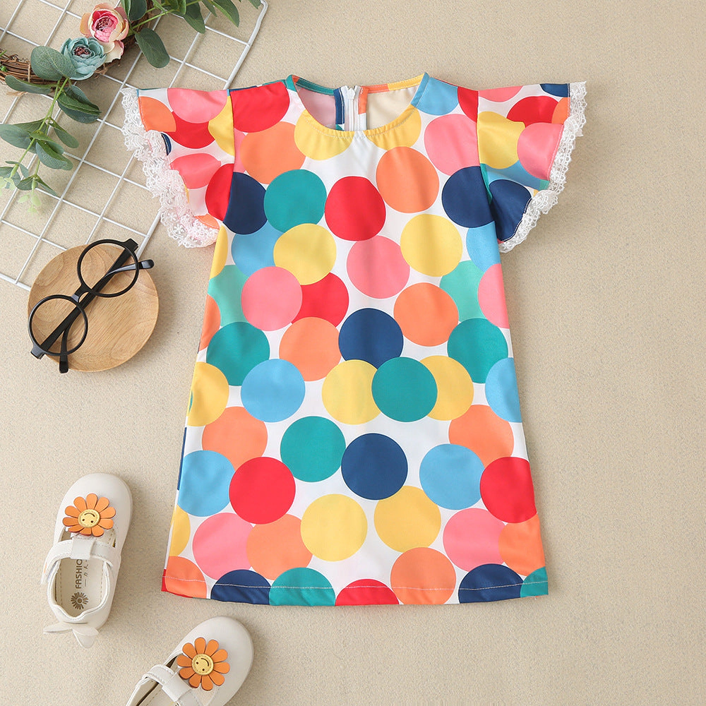 MyKids-USA Baby Colorful Polka Dot Pattern Butterfly Sleeves Cute Dress