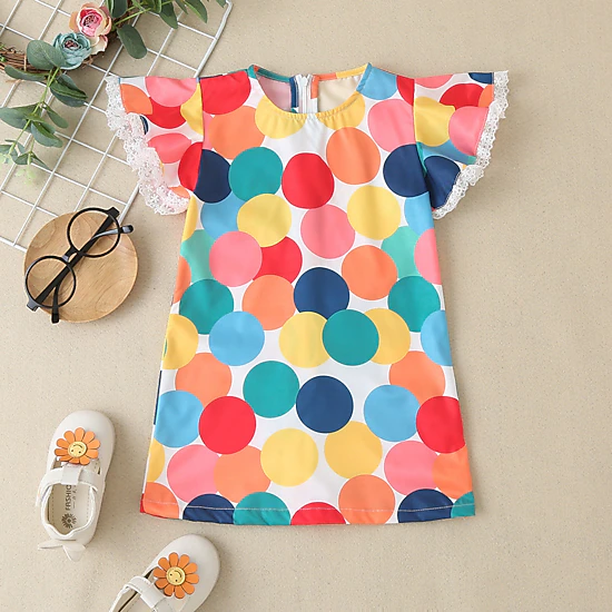 MyKids-USA Baby Pink Polka Dot Dress with Butterfly Flutter Sleeves