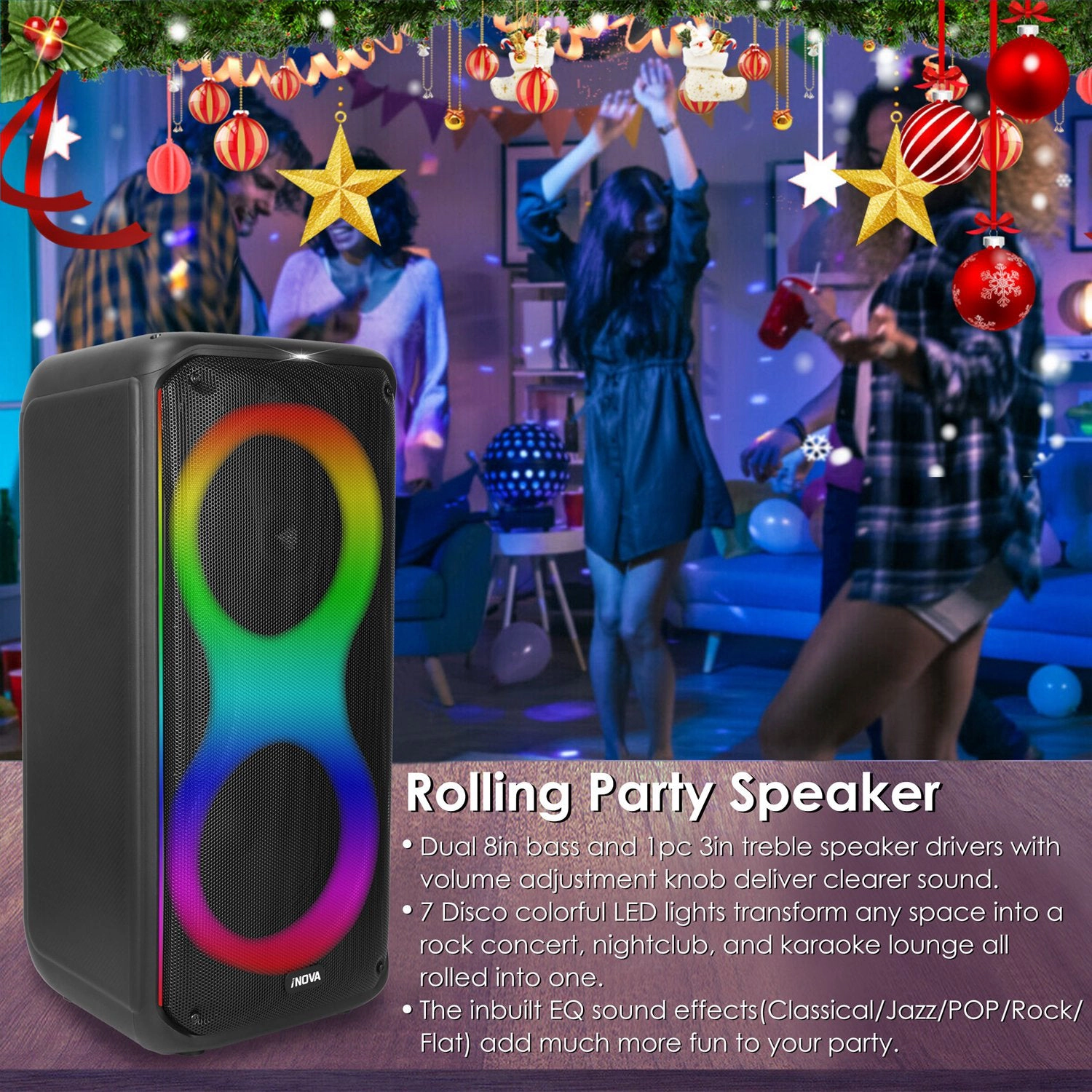 GBruno 8-Inch Wireless Party Speaker With RGB Lights