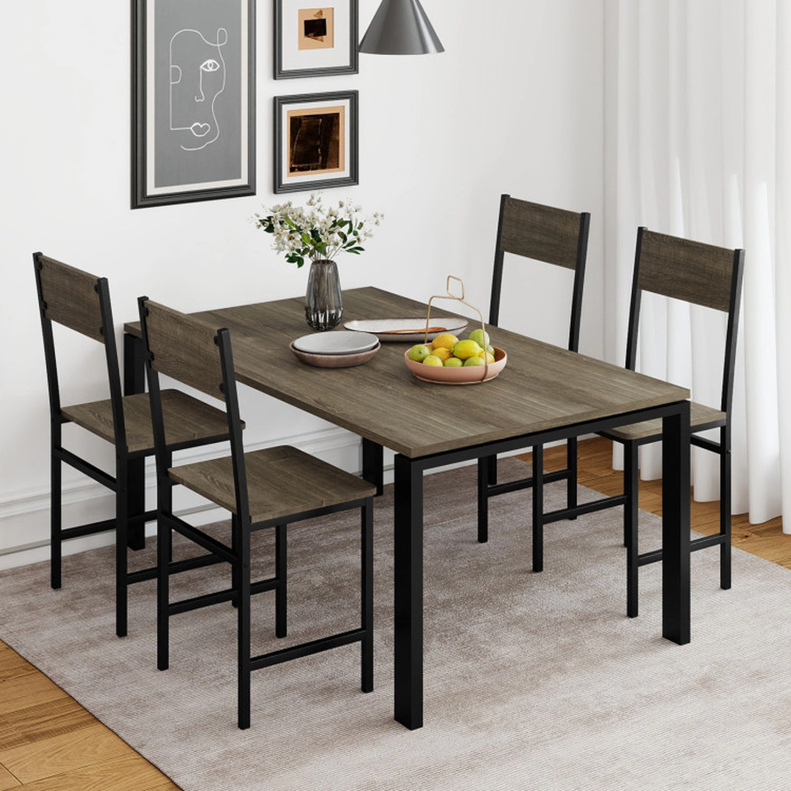 SUGIFT Set of 4 Dining Chairs Metal Legs & Slanted Back 300-lb Capacity 17.5 x 16 x 34-in Frame 16 x 16-in Seat Gray