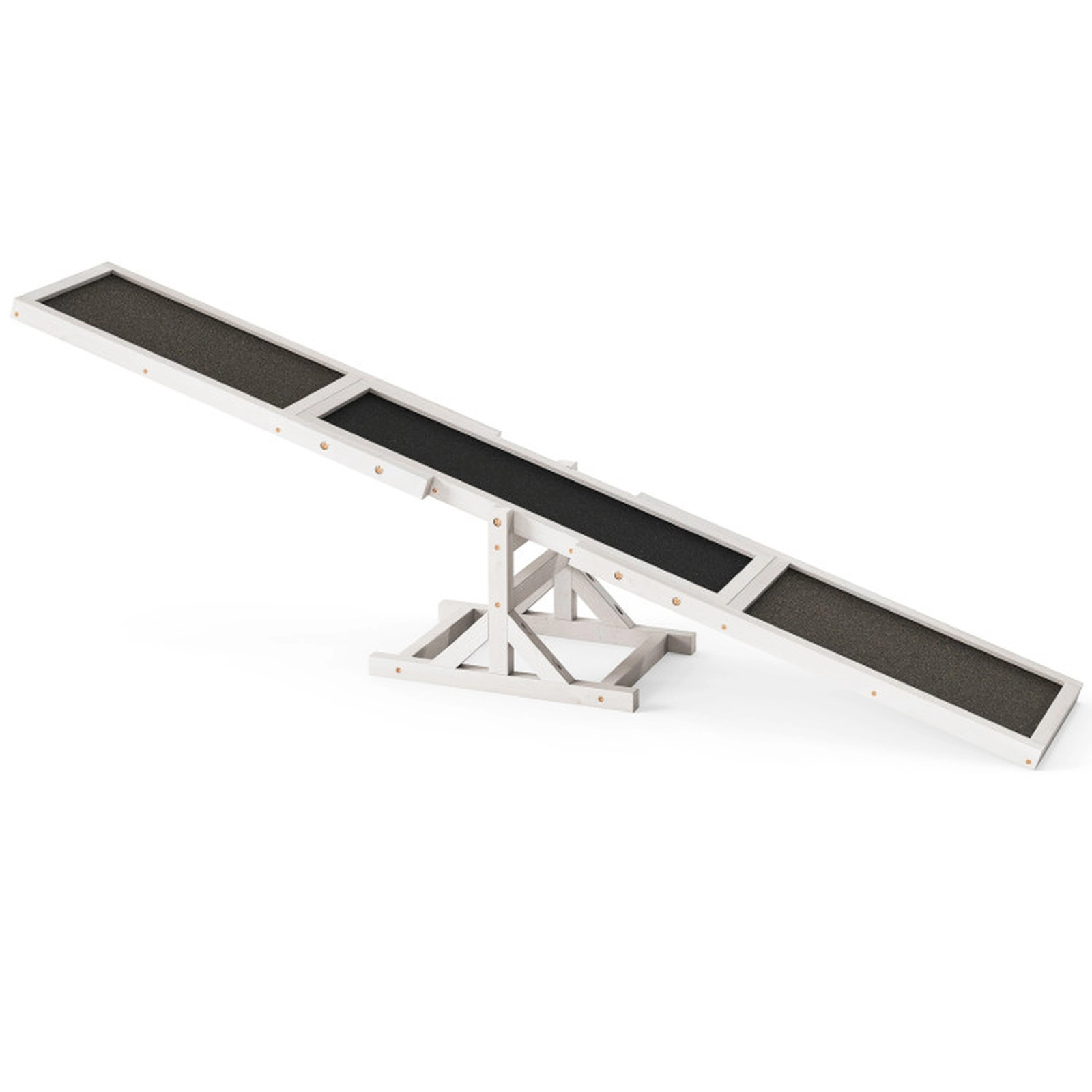 SUGIFT Wooden Dog Agility Seesaw Pet Bed and Training Ramp 66-lb Capacity Outdoor Obstacle Course Toy Gray/White