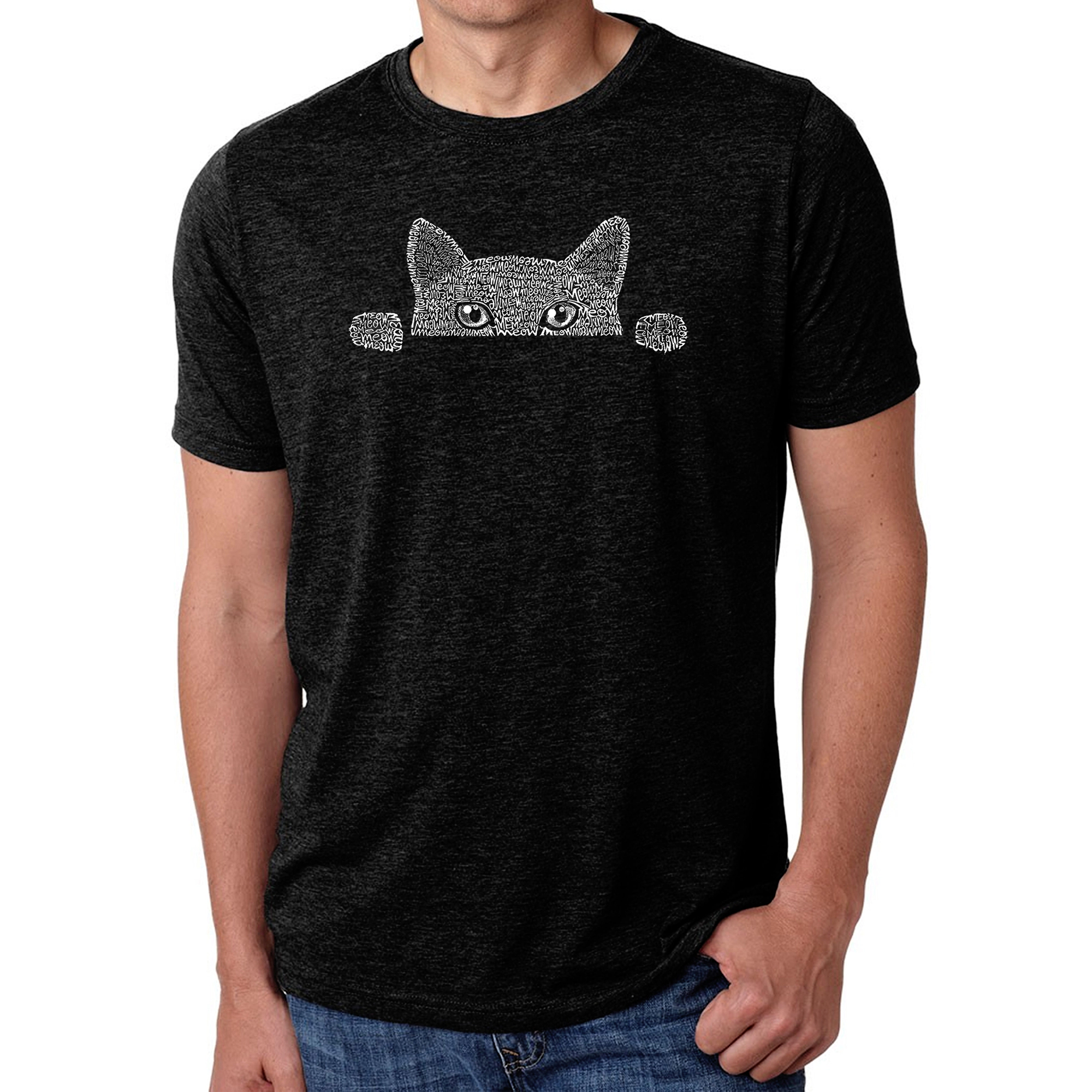 LA Pop Art Men's Cotton-Poly Word T-Shirt - Peeking Cat