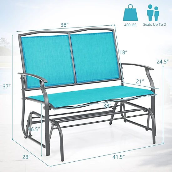 SUGIFT Turquoise 2-Person Steel Outdoor Patio Rocking Loveseat with Textilene Seat and Back