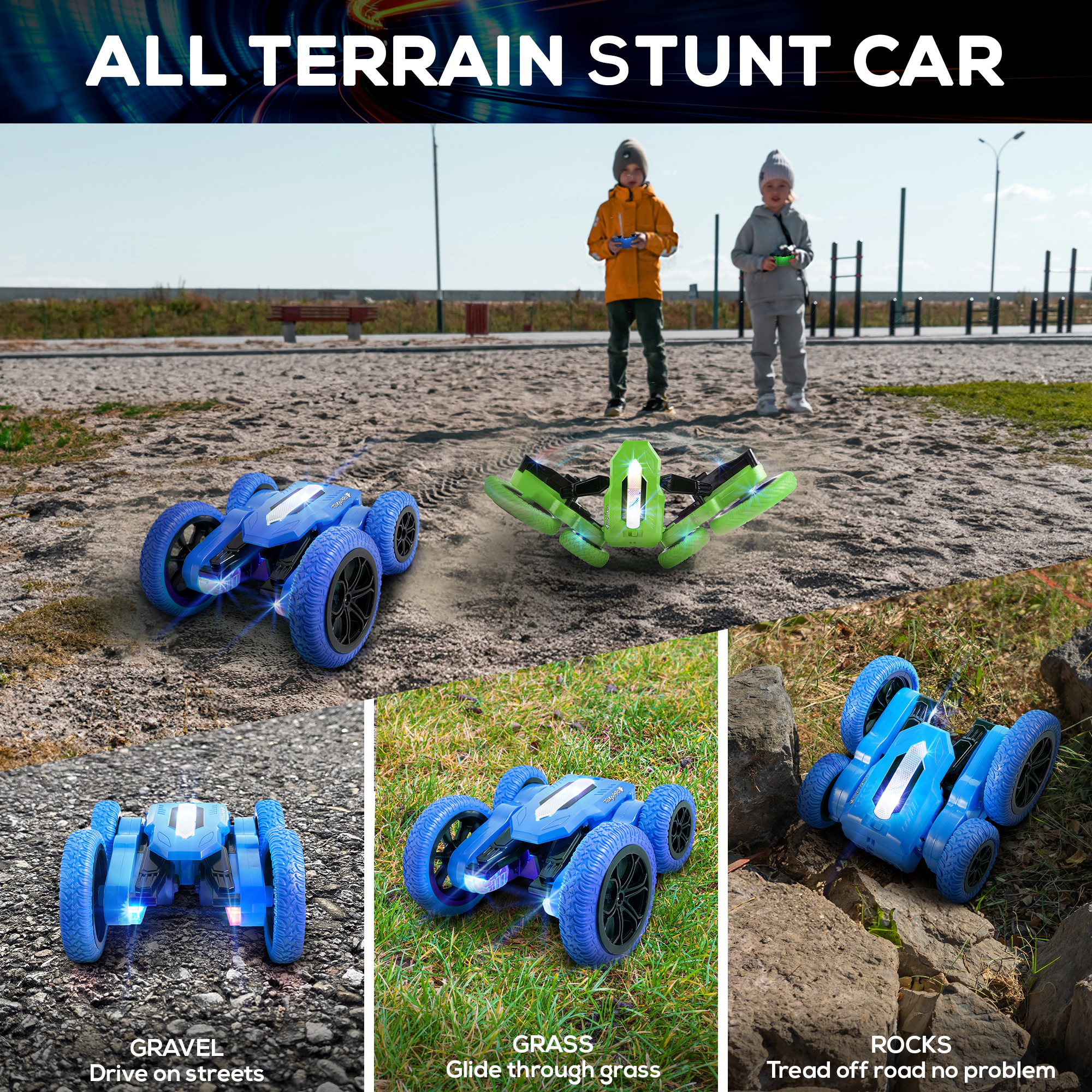 USA Toyz Blue Tornado Extreme RC Car off Road Rechargeable Toys Bright LEDs for Boys & Girls