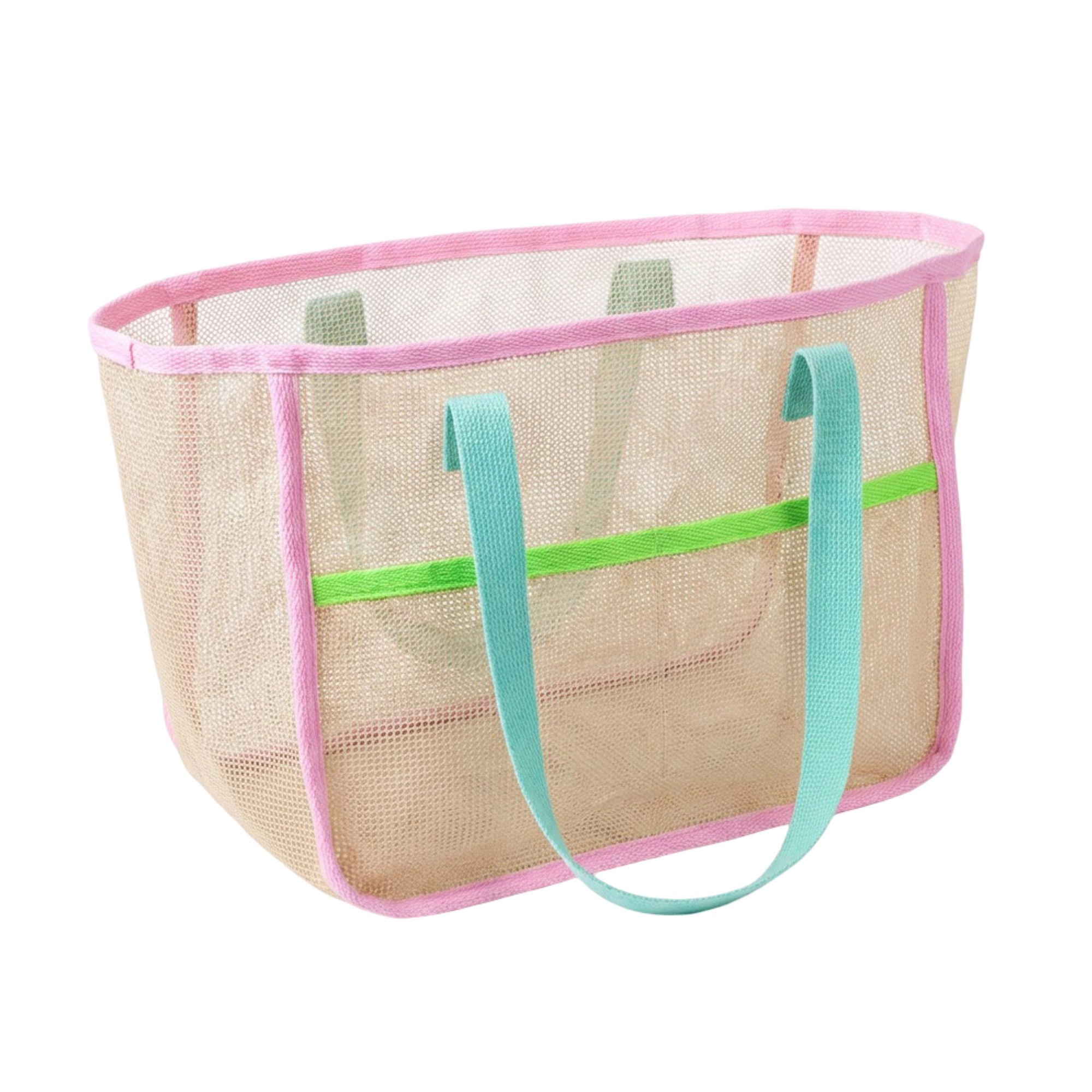 Alilang Women's Mesh Tote Bag with Colorblock Trim and Shoulder Handles, Green