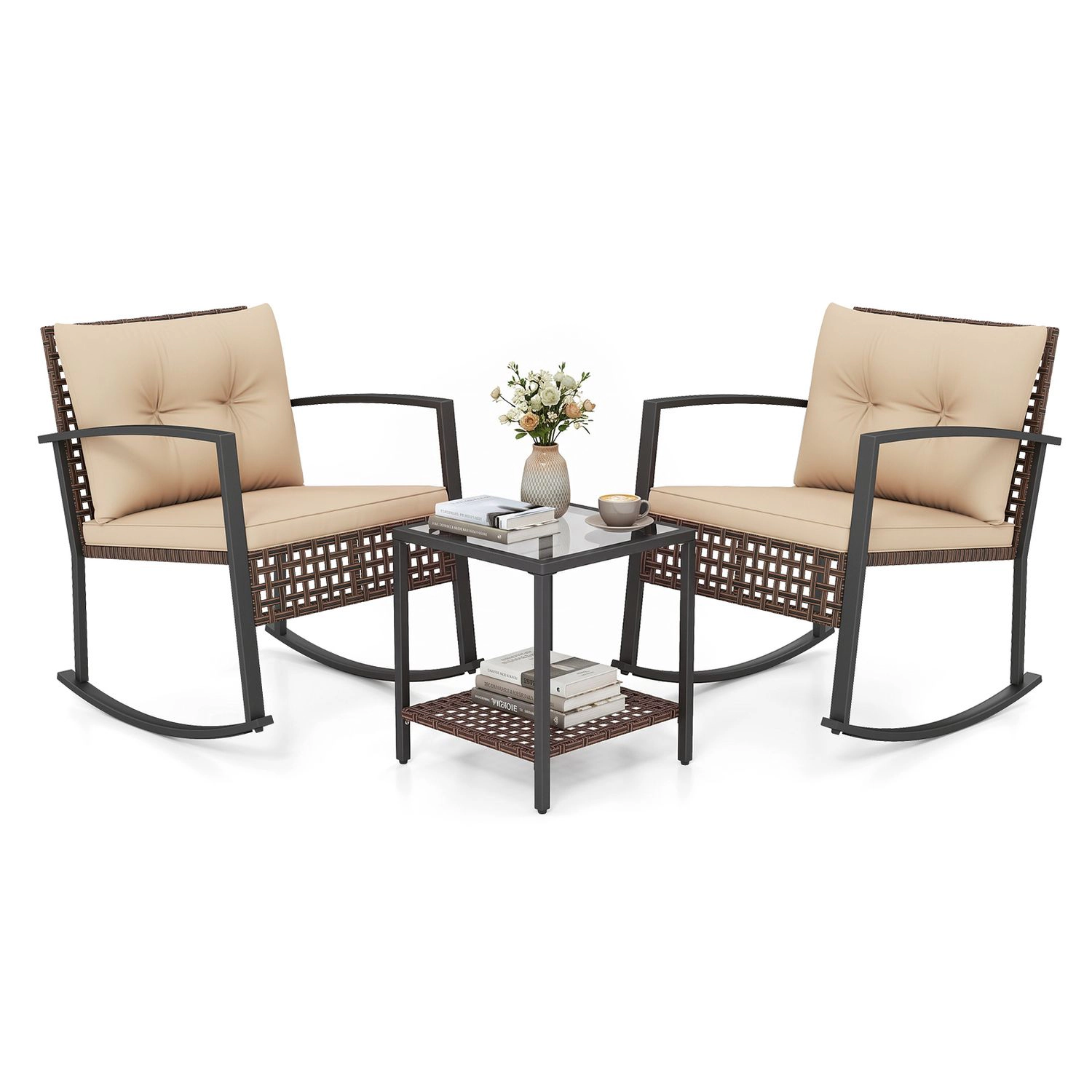 LJG 3-Piece Outdoor Rocking Chair Set