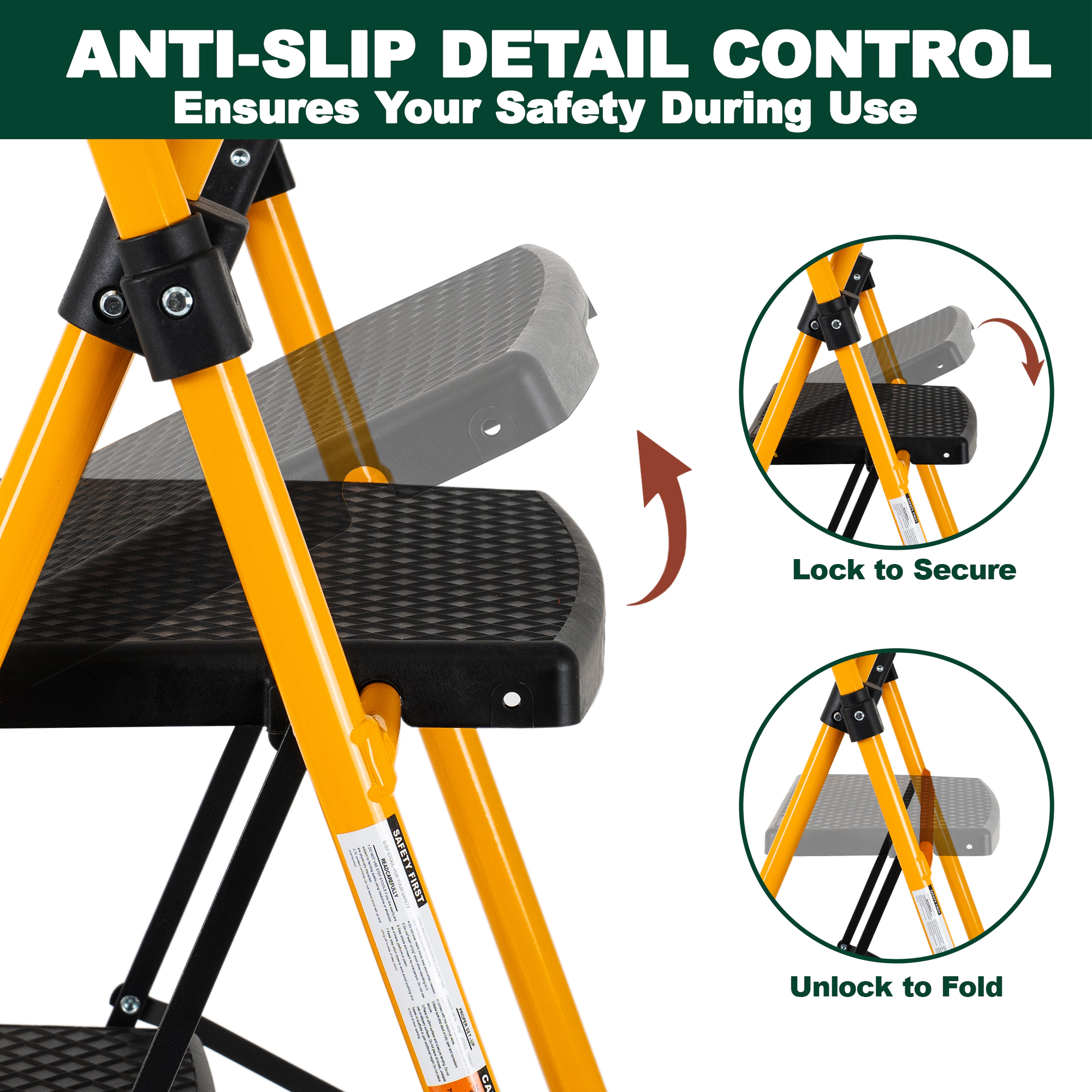 Flynama 4 Step Ladder - 500lb Capacity Steel Foldable Step Stool (Yellow)