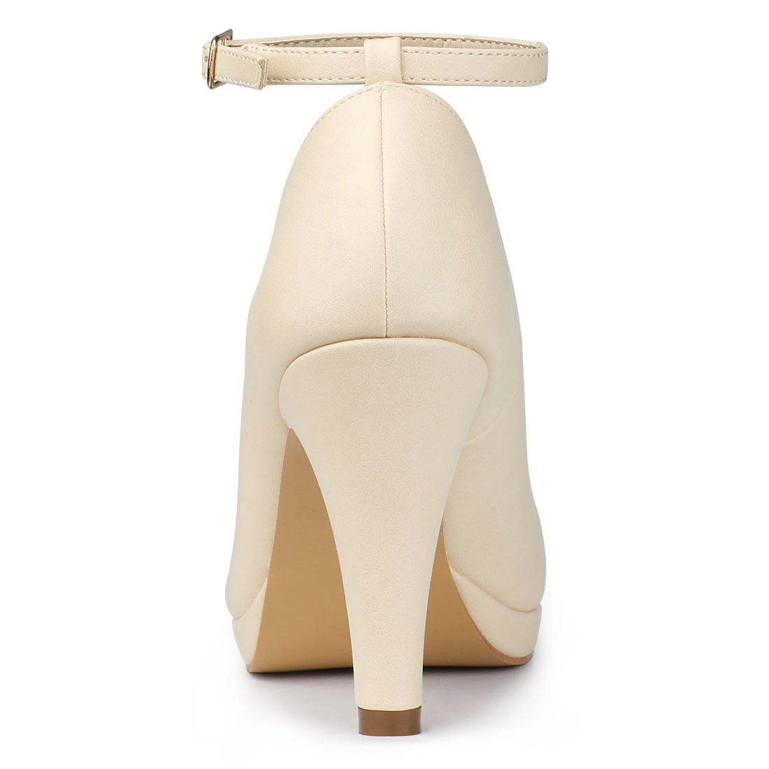 BLISSFUL STEP Womens Low Platform Round Toe Stiletto Heels Ankle Strap Pumps