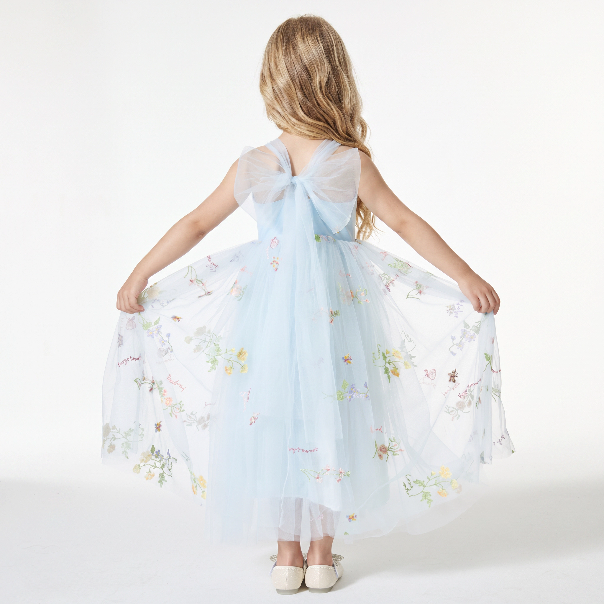 2Bunnies Girls' 12M-10Y Floral Garden Embroidered Tulle Strap Flower Girl Dress Maxi