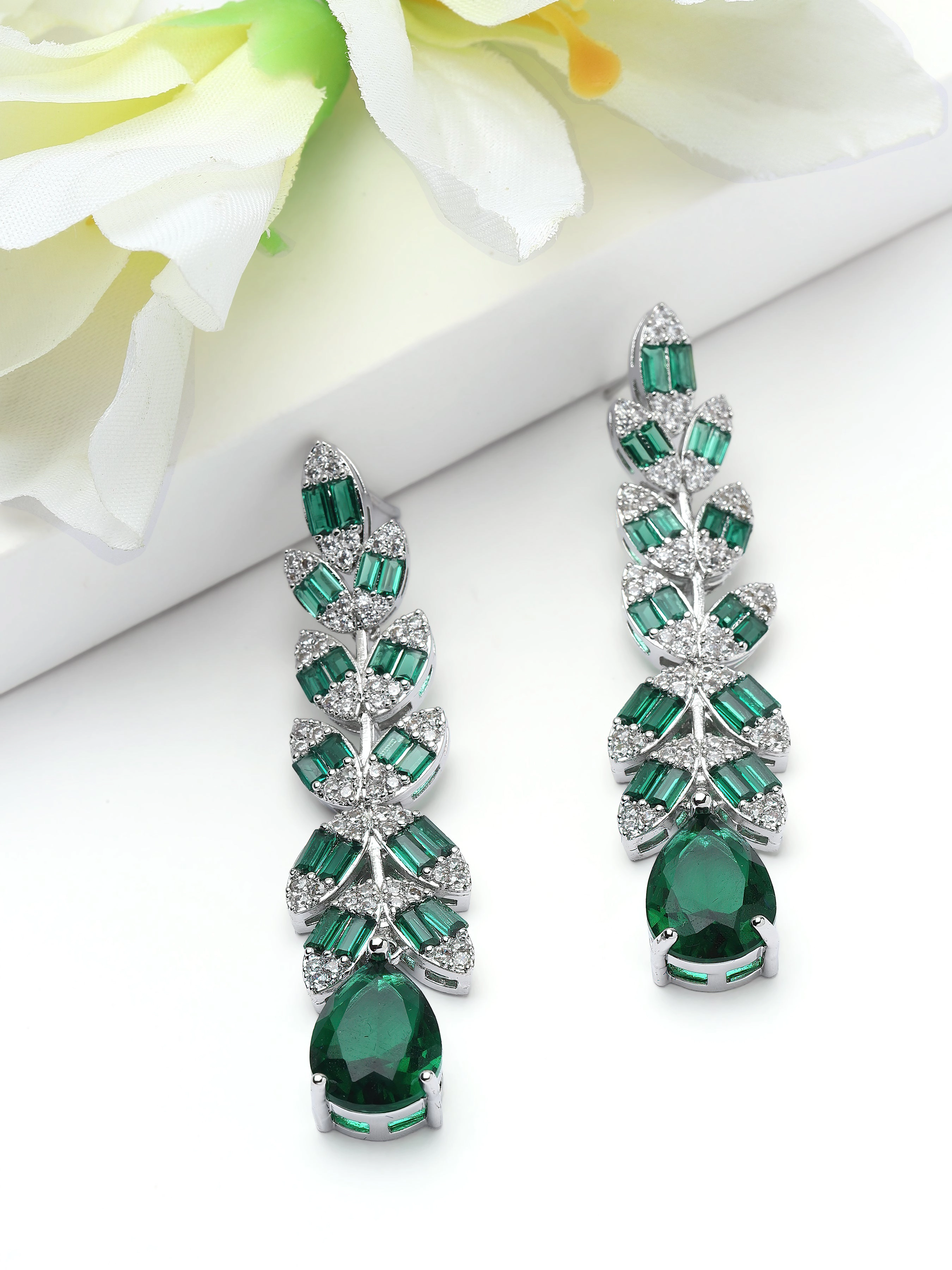 AGP PARIS Womens Leaf Baguette Waterfall Statement Drop Earrings
