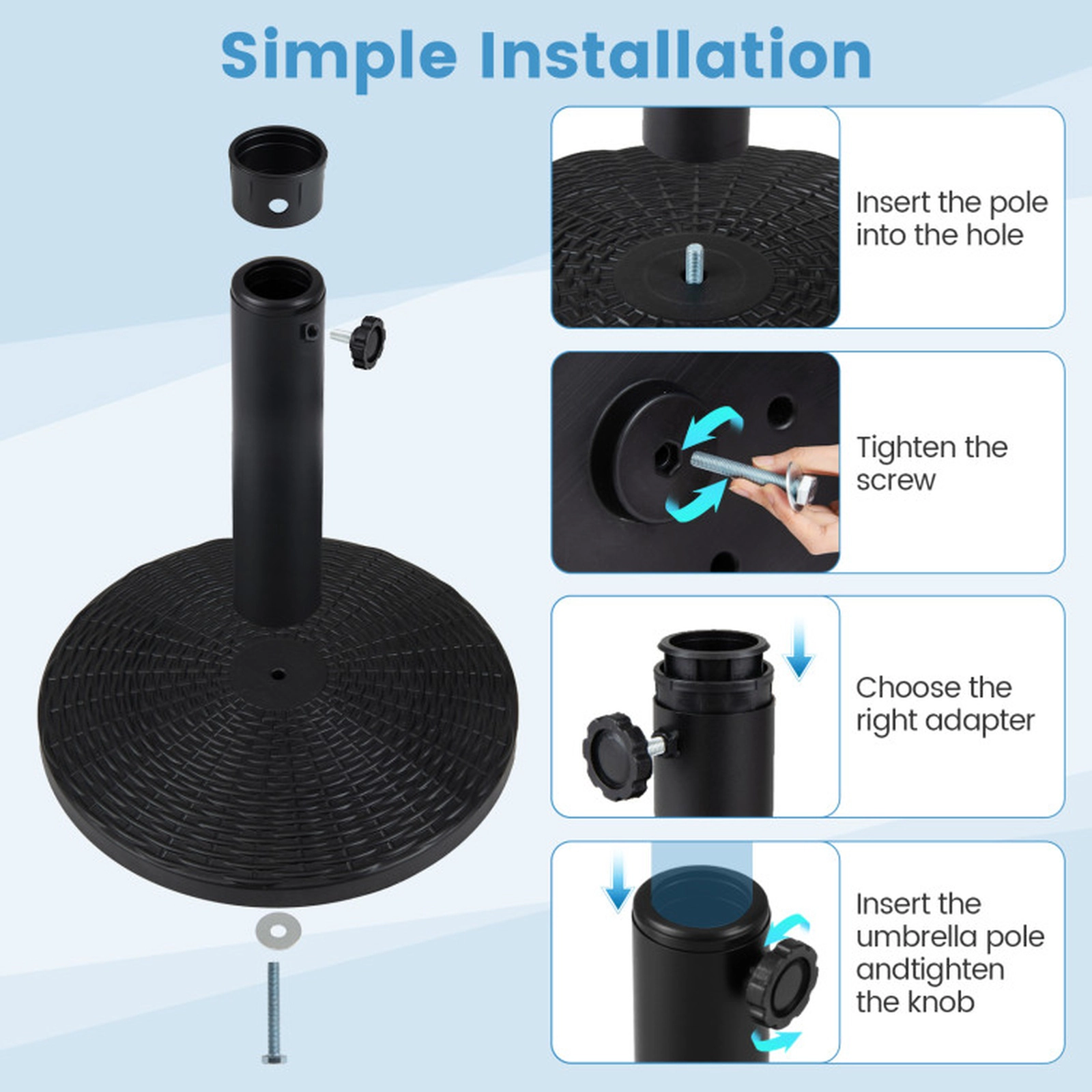 SUGIFT Black Faux Rattan Pattern 21-lb Stand Concrete Filled Patio Umbrella Base