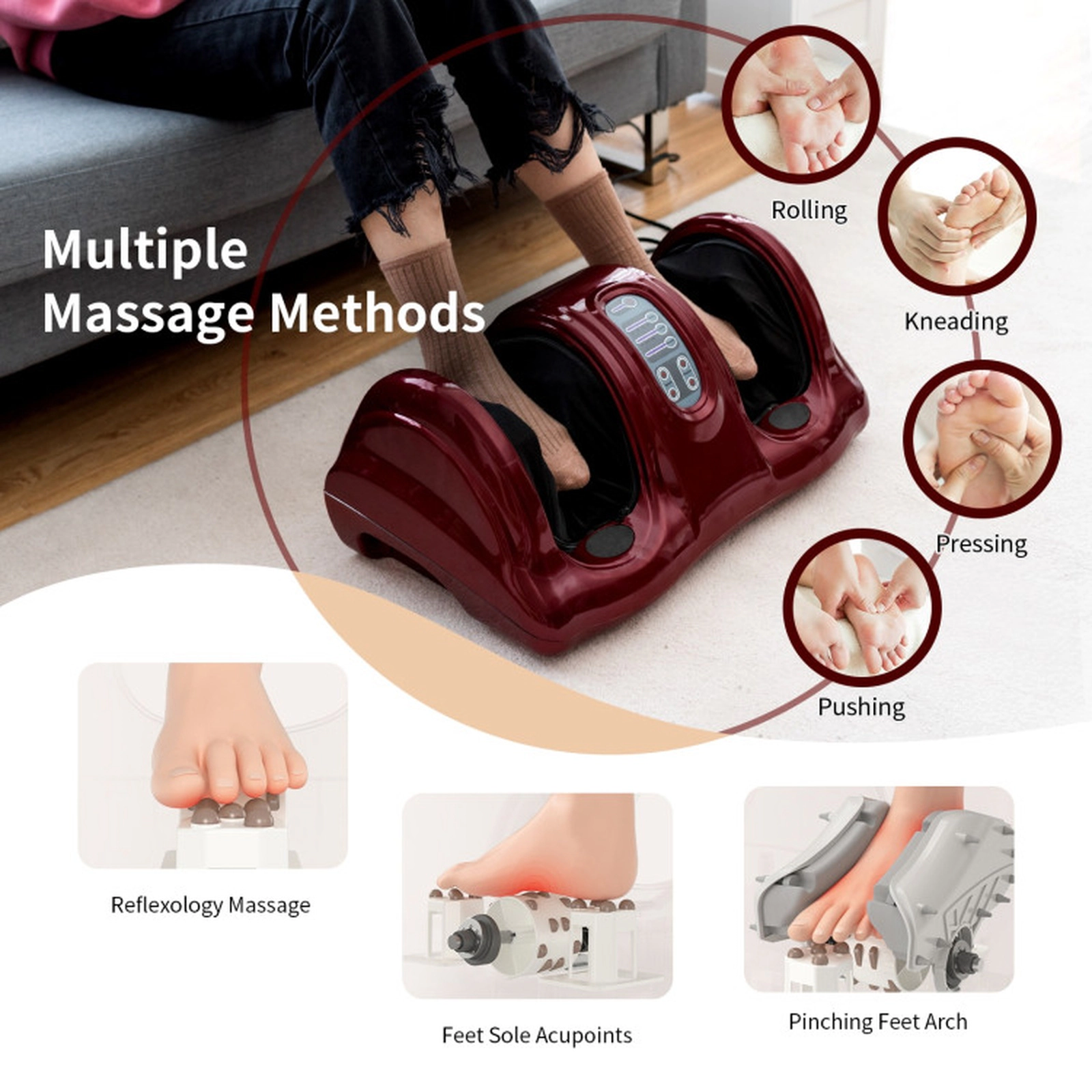 SUGIFT Shiatsu Foot and Calf Massager with High Intensity Rollers 4 Auto Modes Remote Control and Washable Sleeves