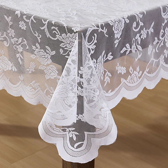 HLC.ME Harper Floral Scalloped Lace Fabric Wrinkle Resistant Tablecloth