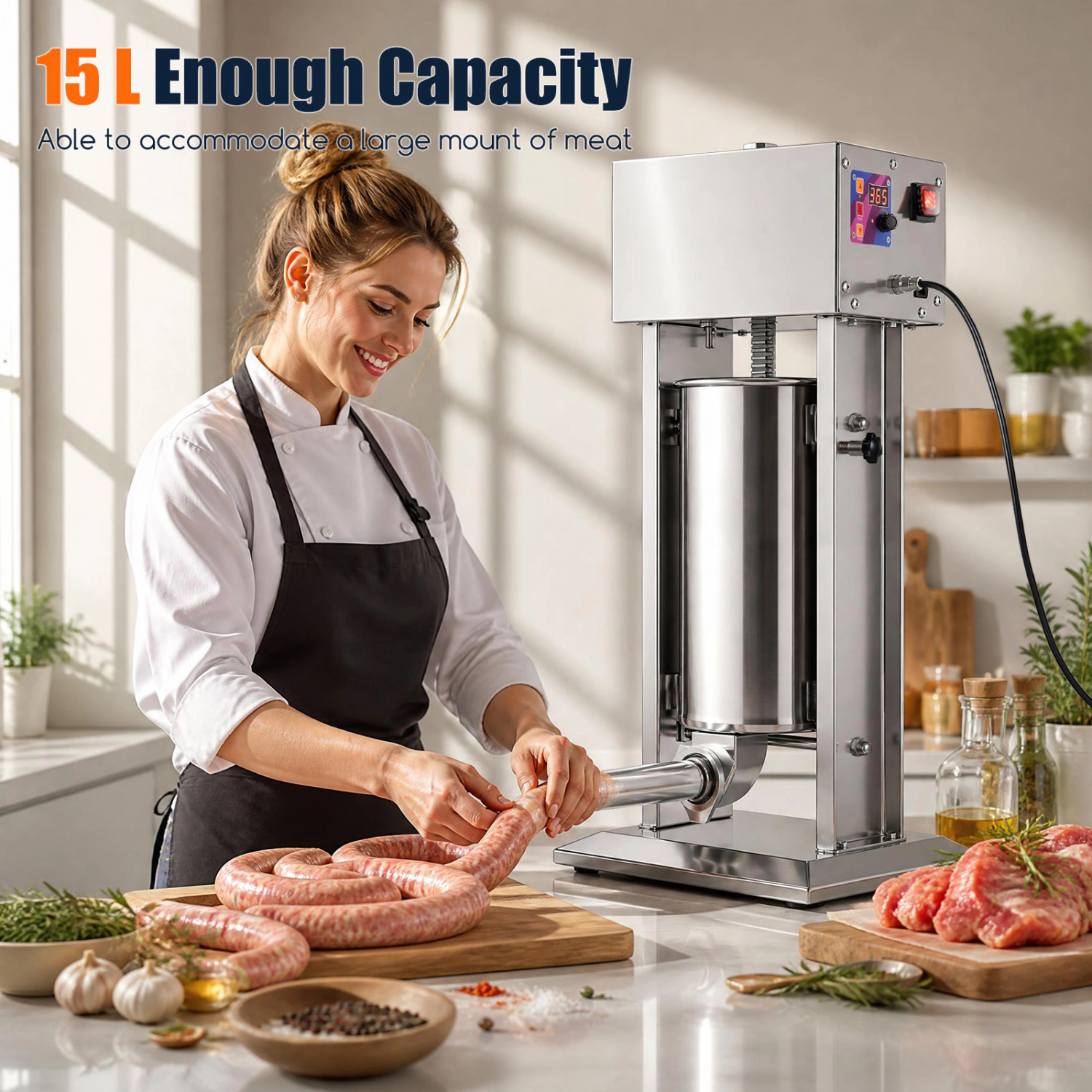 LJG 15L Electric Sausage Stuffer with 4 Stuffing Tubes Foot Pedal and Stepless Speed Control