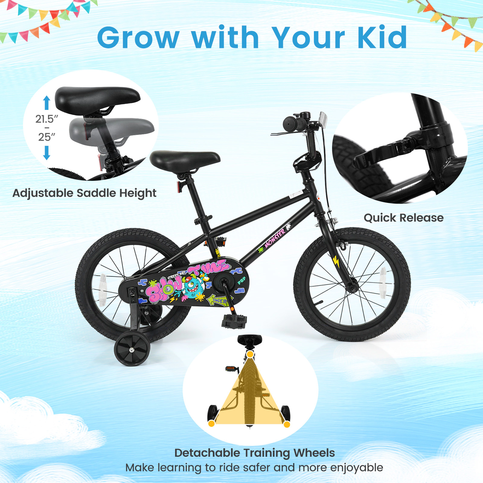 LJG Kids Bike with Training Wheels