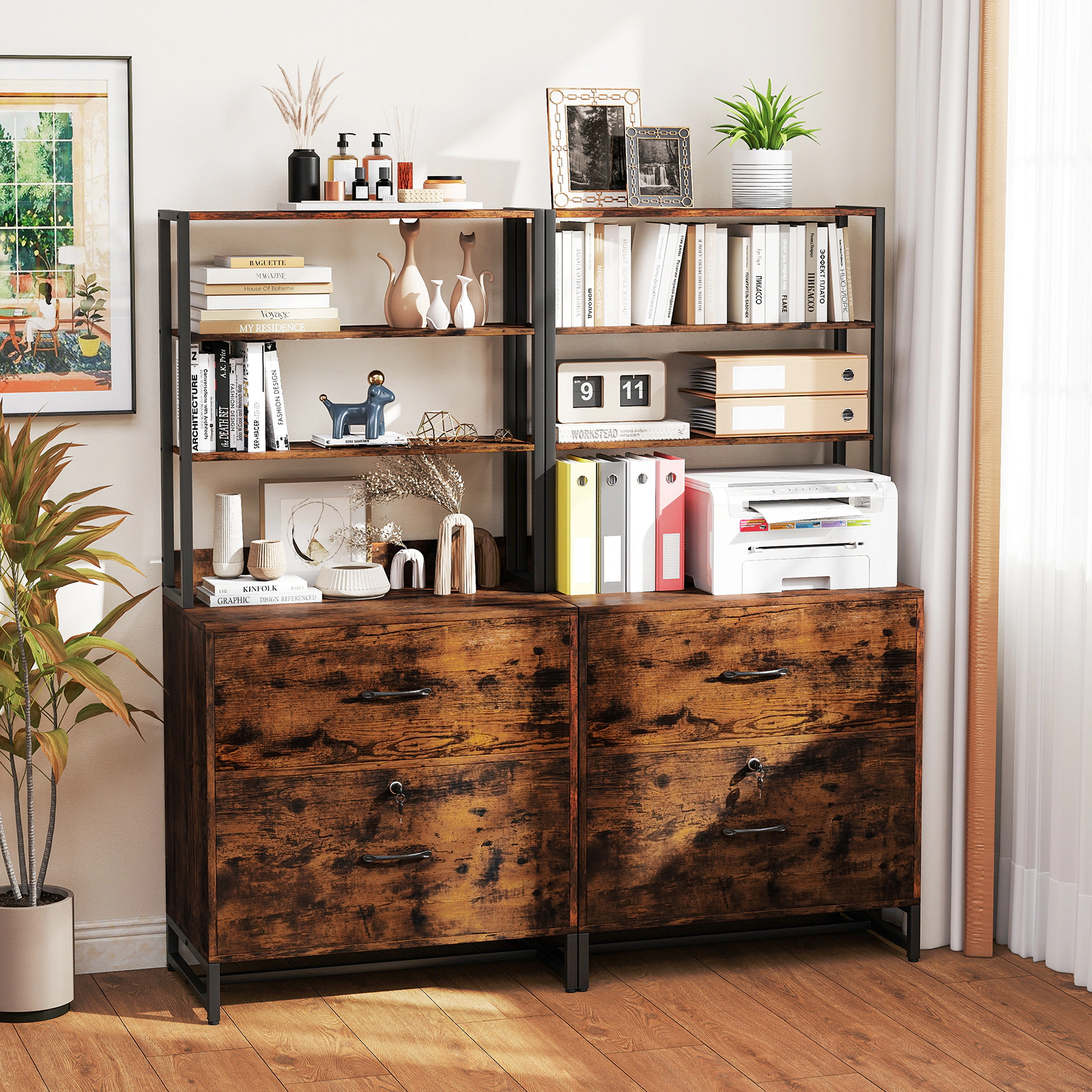 SlickBlue 62-Inch Office Filing Cabinet with Drawers and Shelves