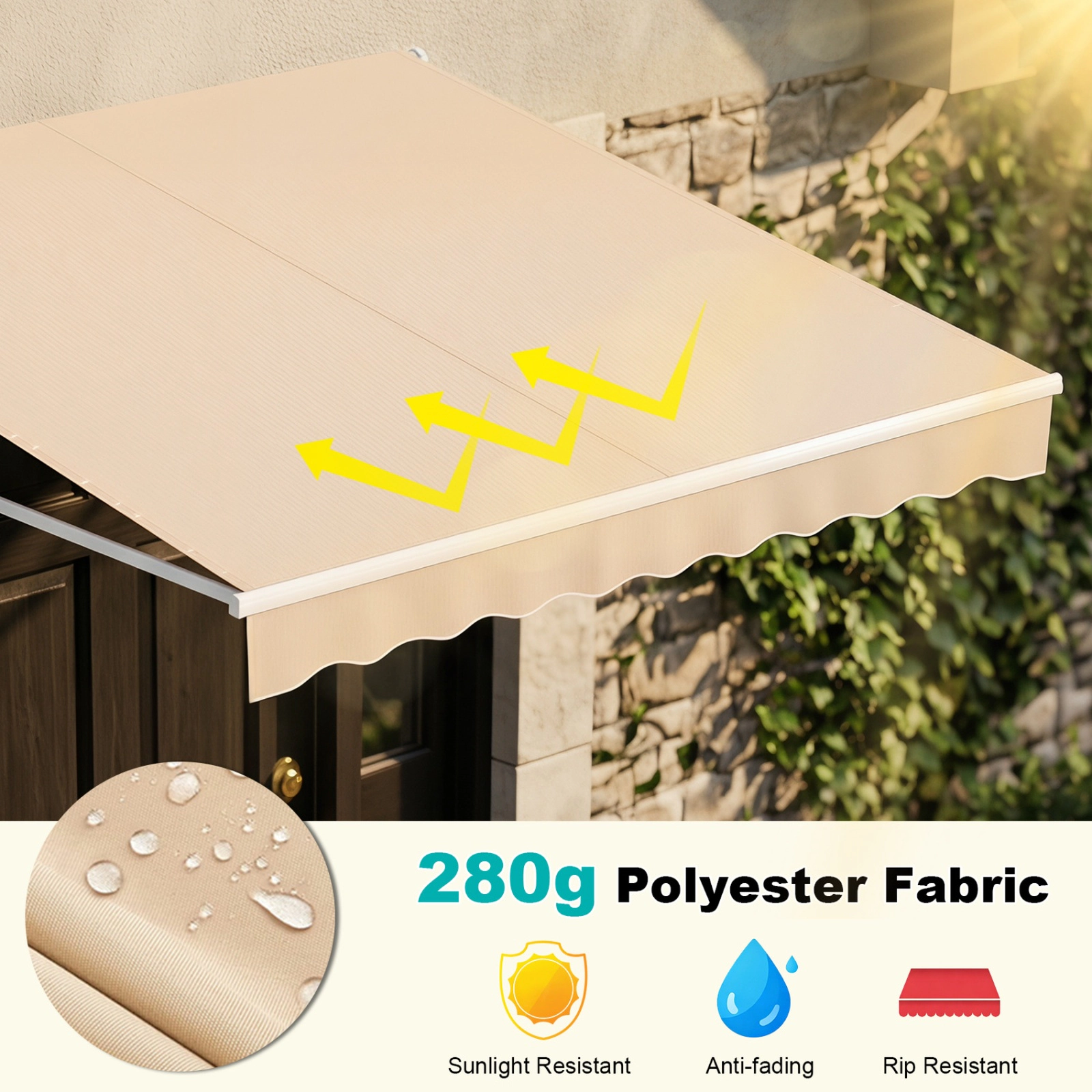 SUGIFT Easy-Opening Retractable Patio Awning with Manual Crank Handle Brown/Beige