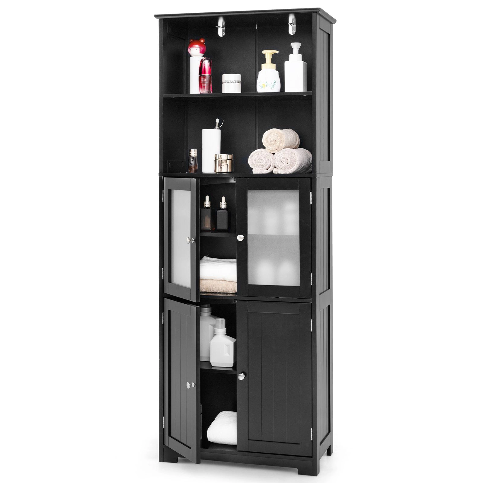 SlickBlue 64" Tall Bathroom Storage Cabinet with Glass Doors