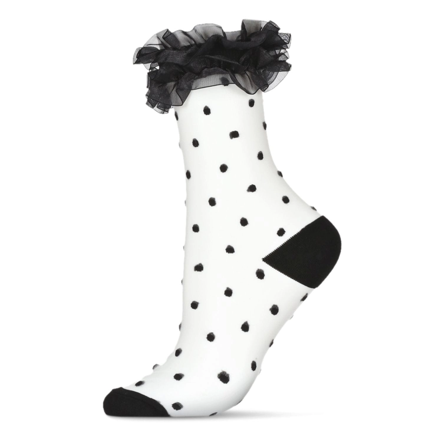 MeMoi Women's Polka Dot Ruffle Lace Cuff Sheer Crew Socks