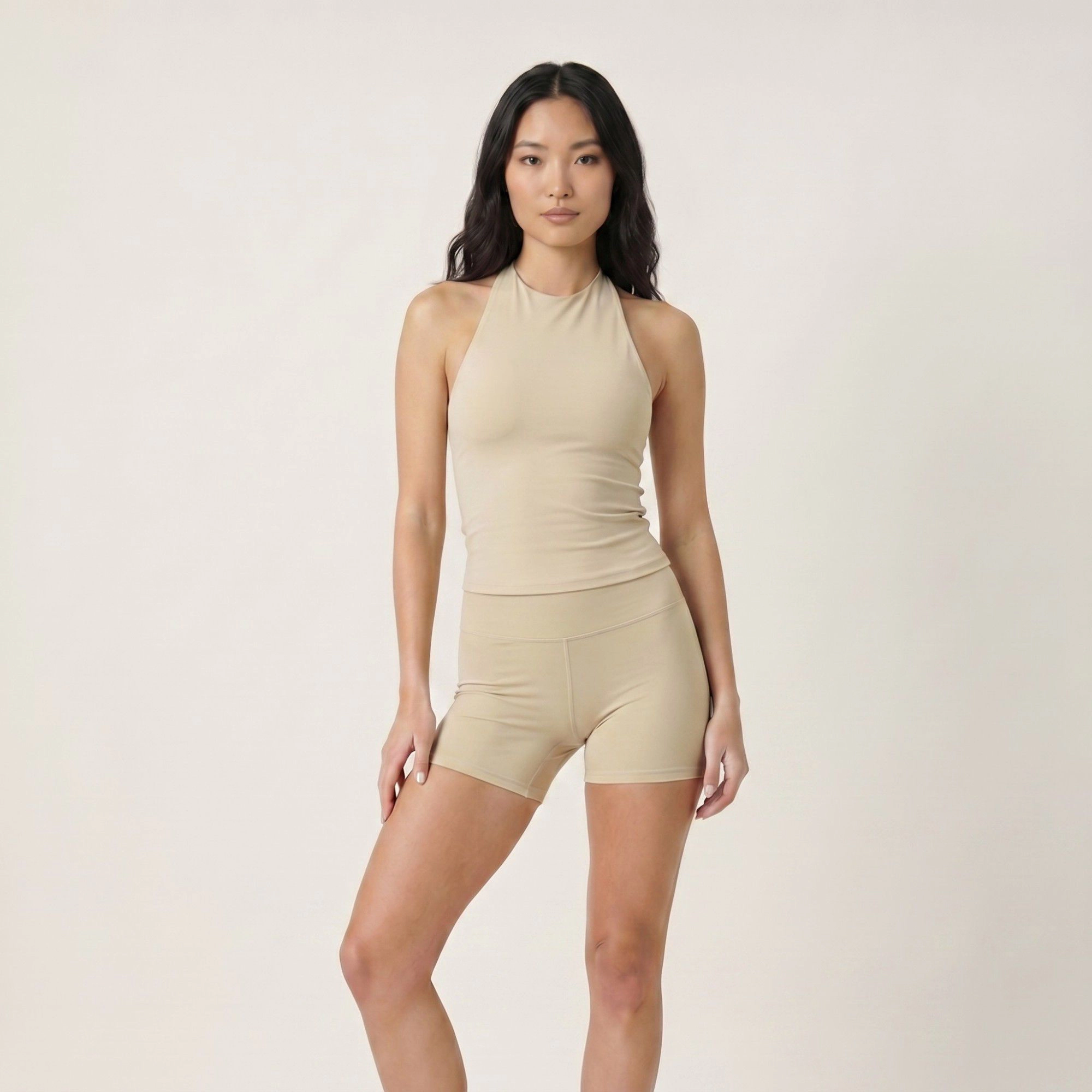 Anna-Kaci Women's 2-Piece Sleeveless High Neck Tank Top and Fitted Shorts Sleepwear Lounge Set Soft Stretch Knit Feel