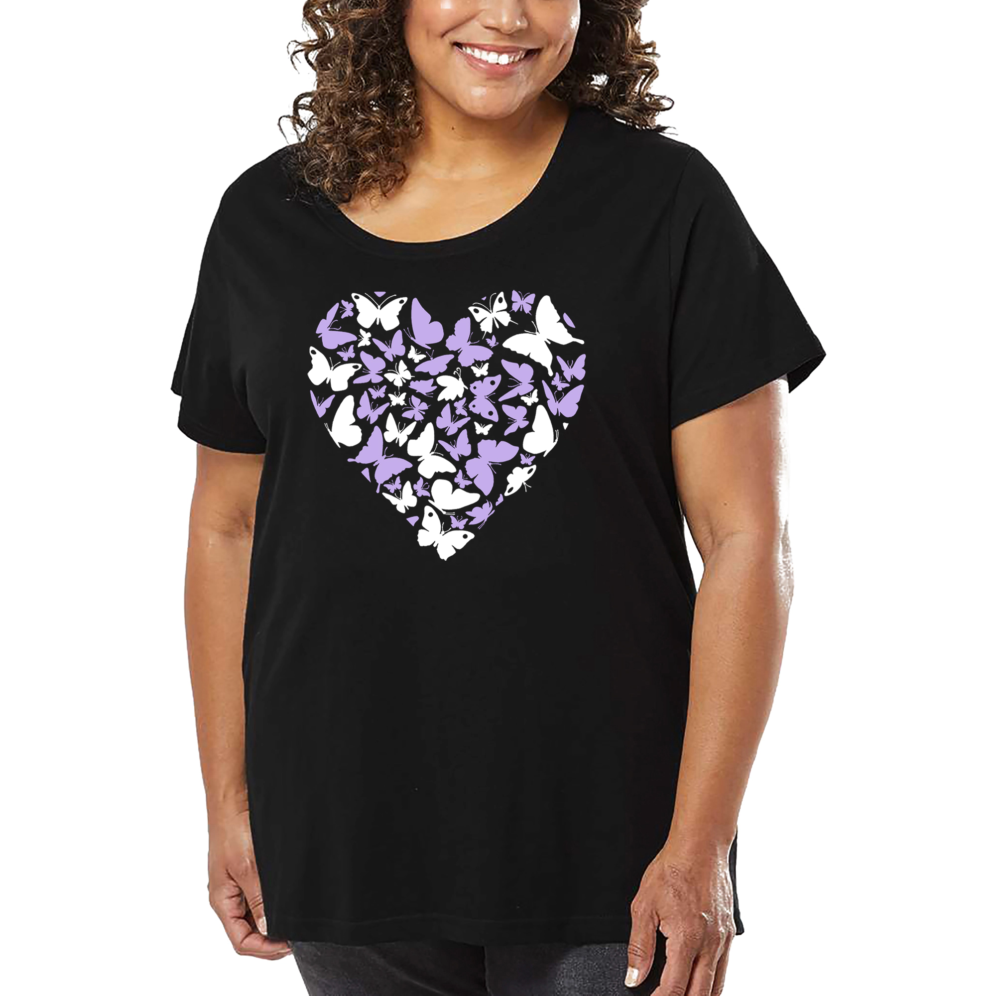 LA Pop Art Women's Plus Word T-Shirt - Butterfly Heart