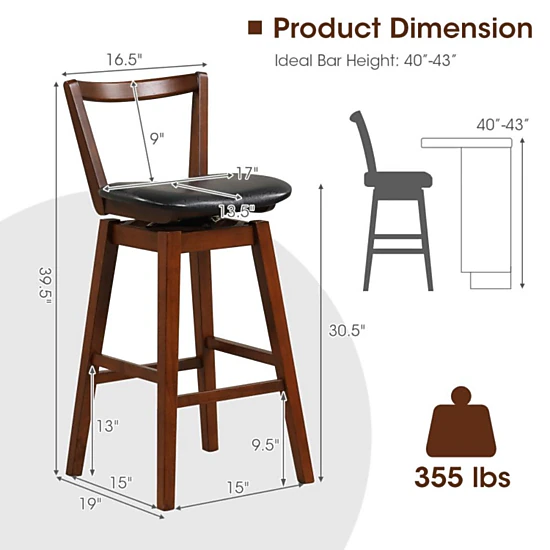 Hivvago Rotating PU Leather Bar Chair with Padded Seat and Ergonomic Backrest