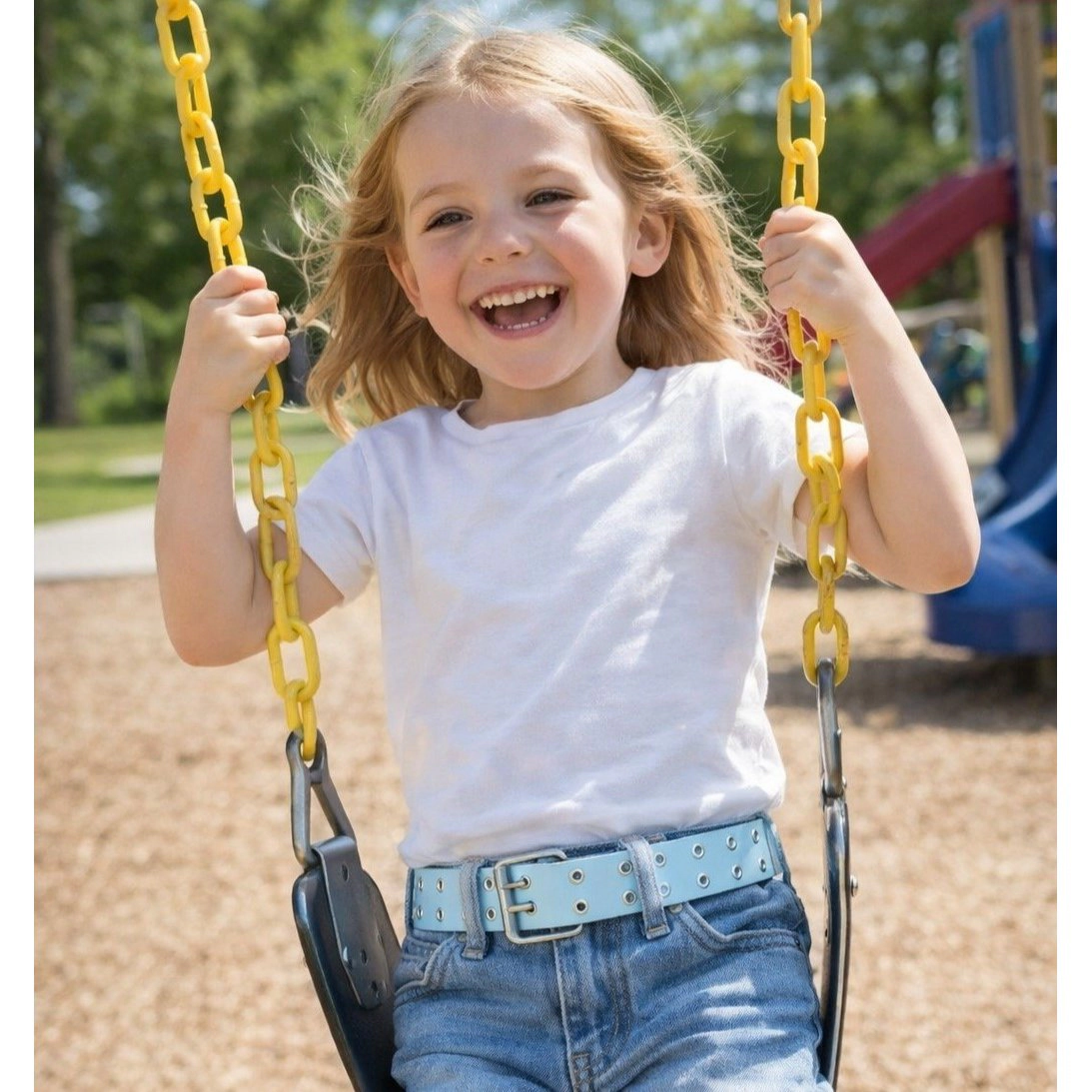 CTM Girl's Double Grommet Casual Belt with Roller Buckle