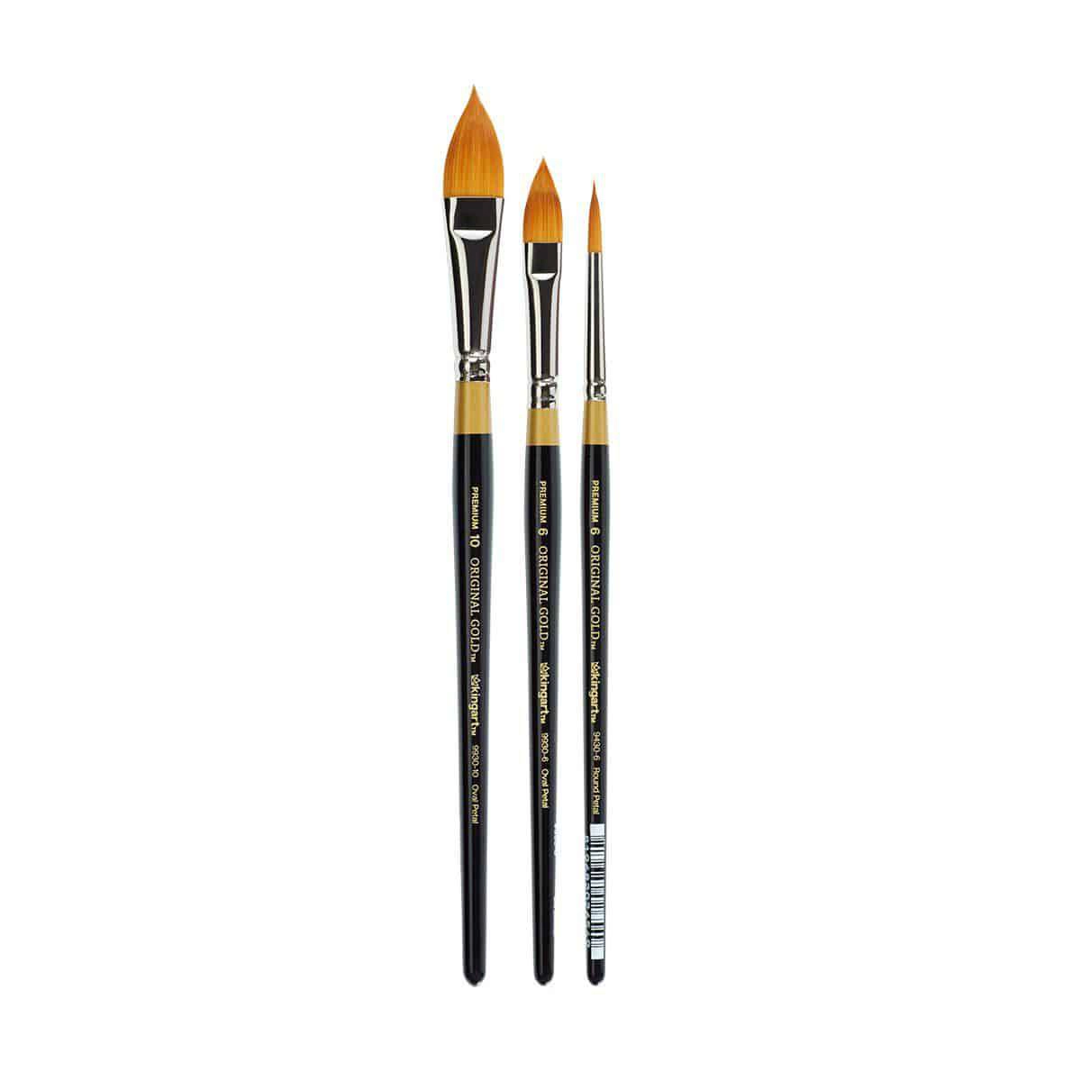 KINGART Original Gold Flora Golden Taklon Brush Set - 3 pc