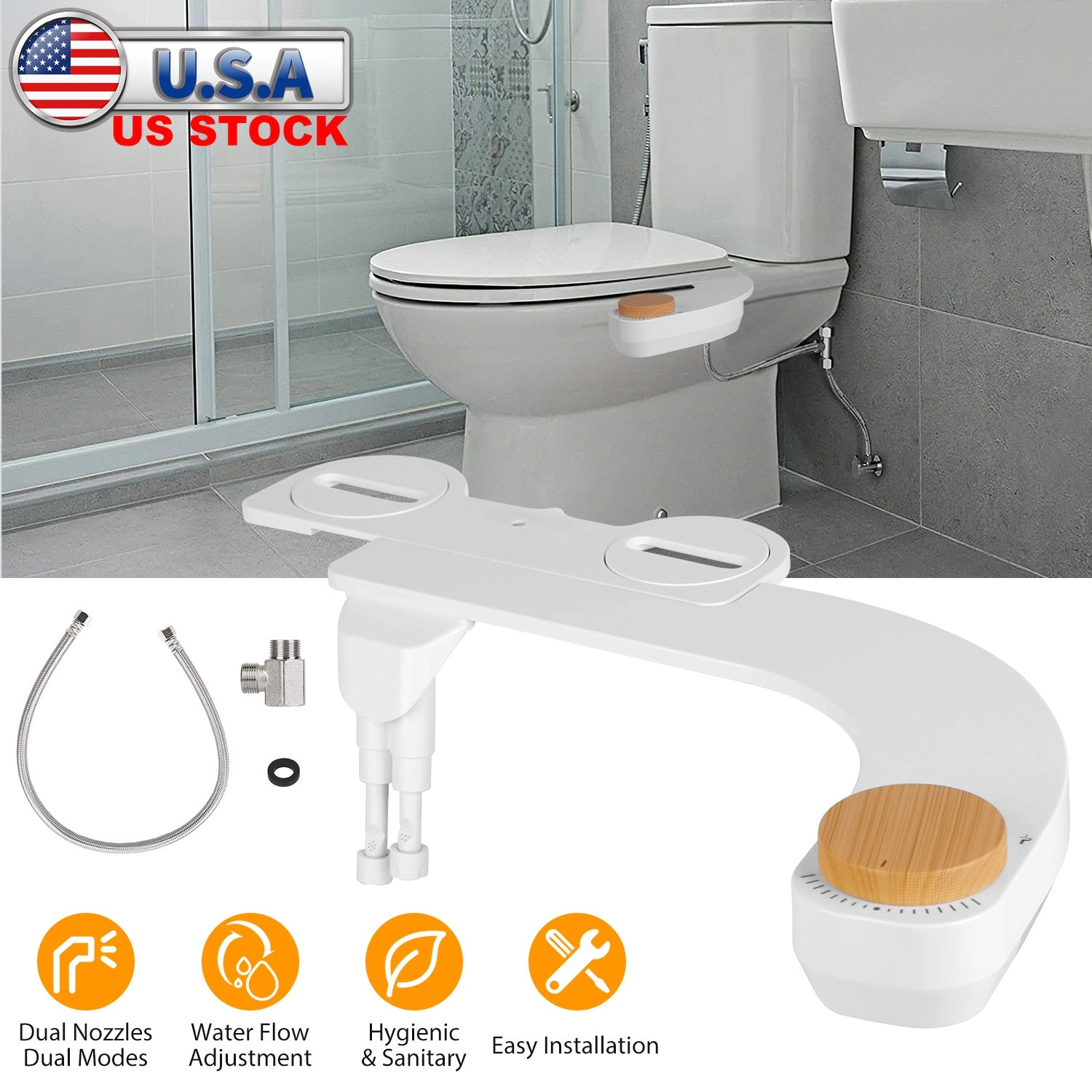 GBruno Non-Electric Dual Nozzle Bidet Attachment